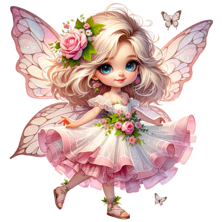 Fairy Pink Dress Flowers Butterfly Vinyl Sticker Decal