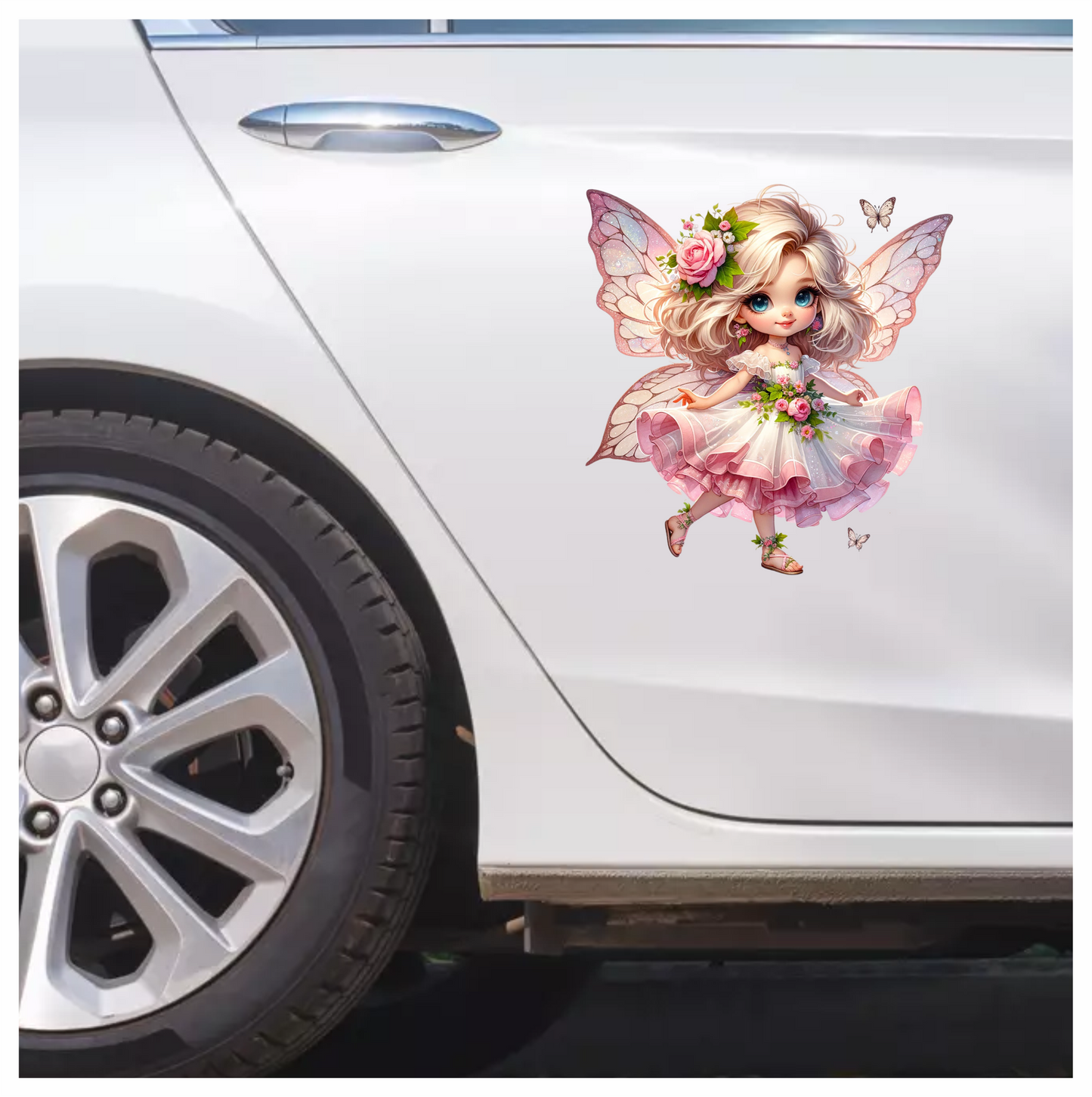 Fairy Pink Dress Flowers Butterfly Vinyl Sticker Decal