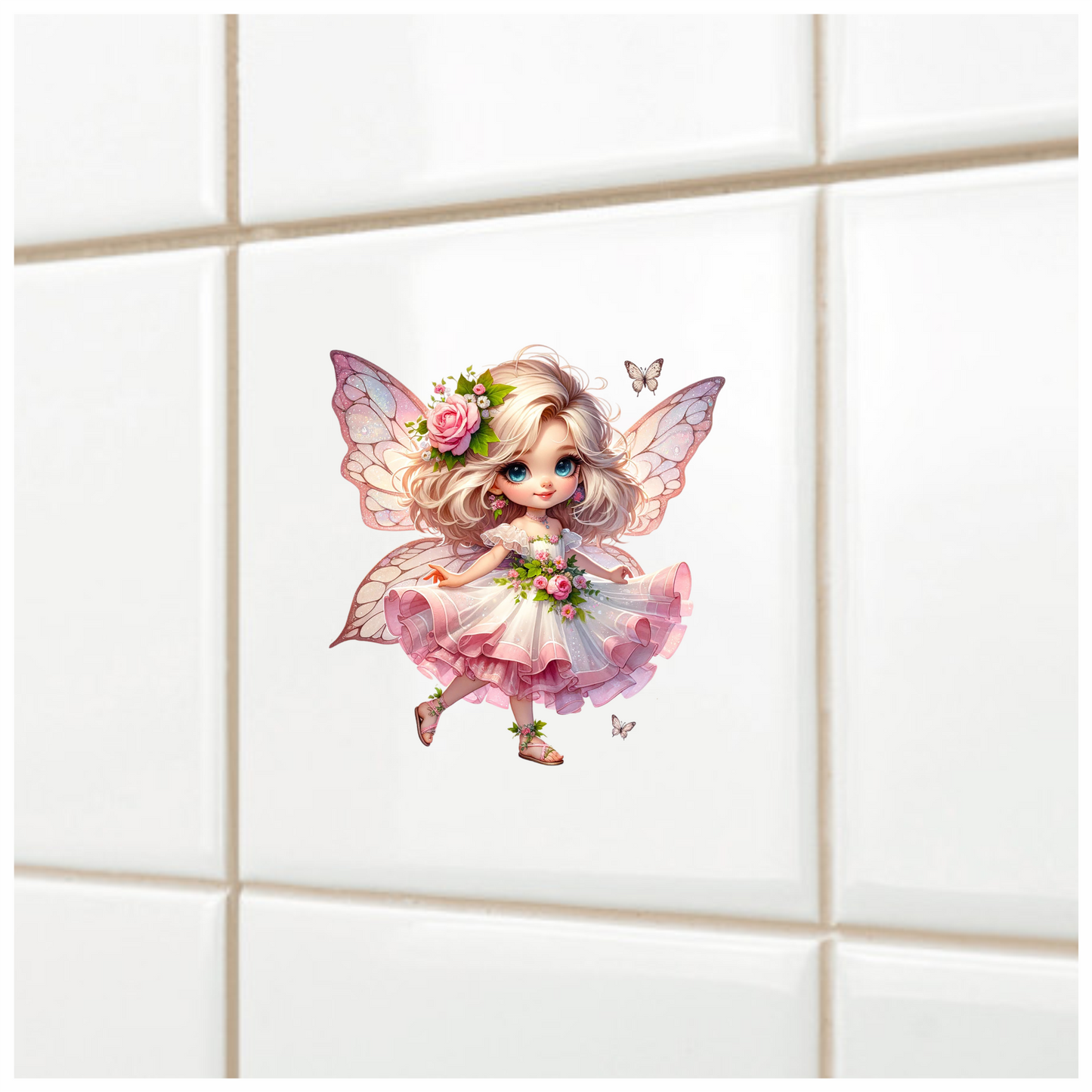 Fairy Pink Dress Flowers Butterfly Vinyl Sticker Decal