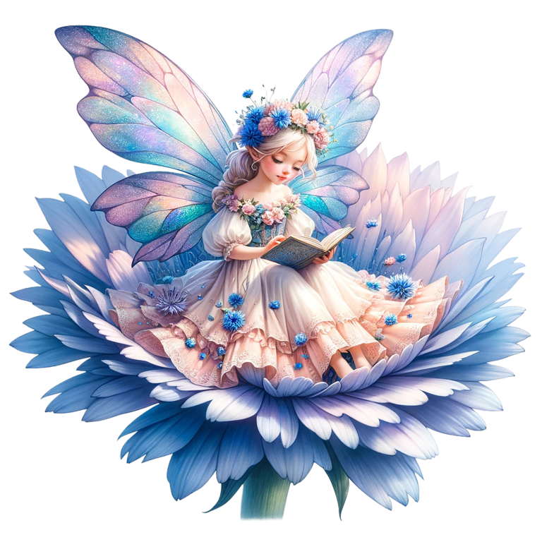 Fairy Reading Blue Flower Book Vinyl Sticker Decal