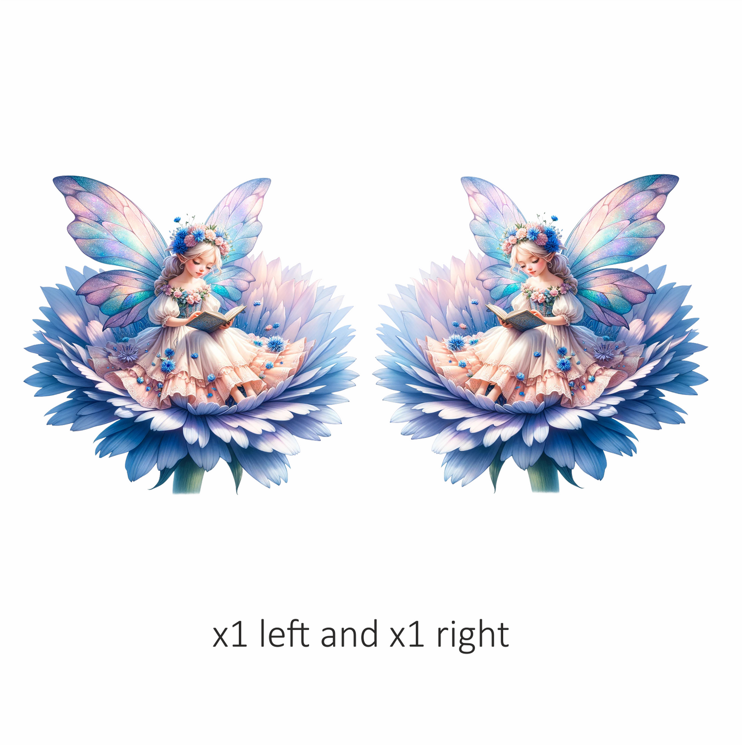 Fairy Reading Blue Flower Book Vinyl Sticker Decal
