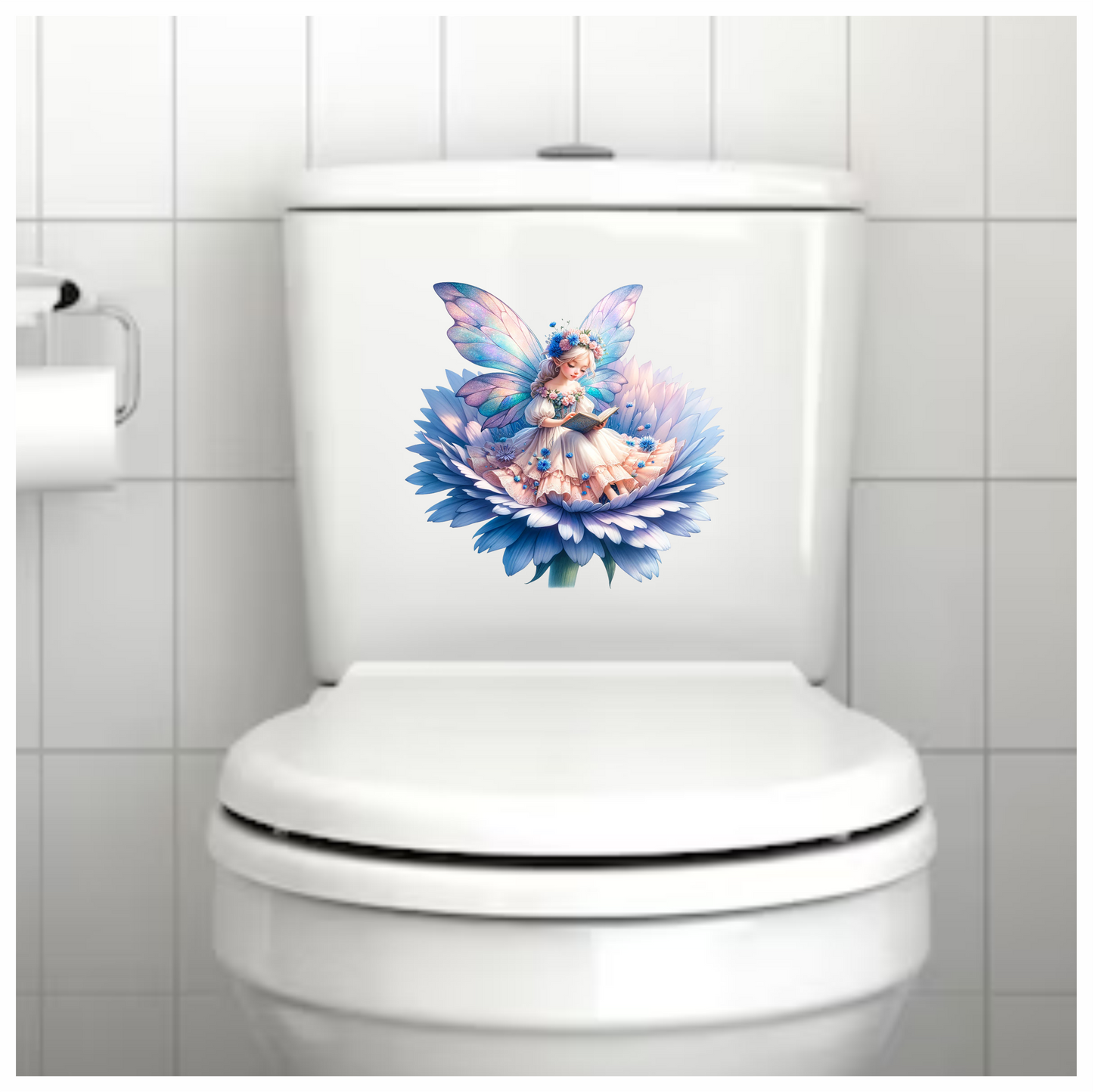 Fairy Reading Blue Flower Book Vinyl Sticker Decal