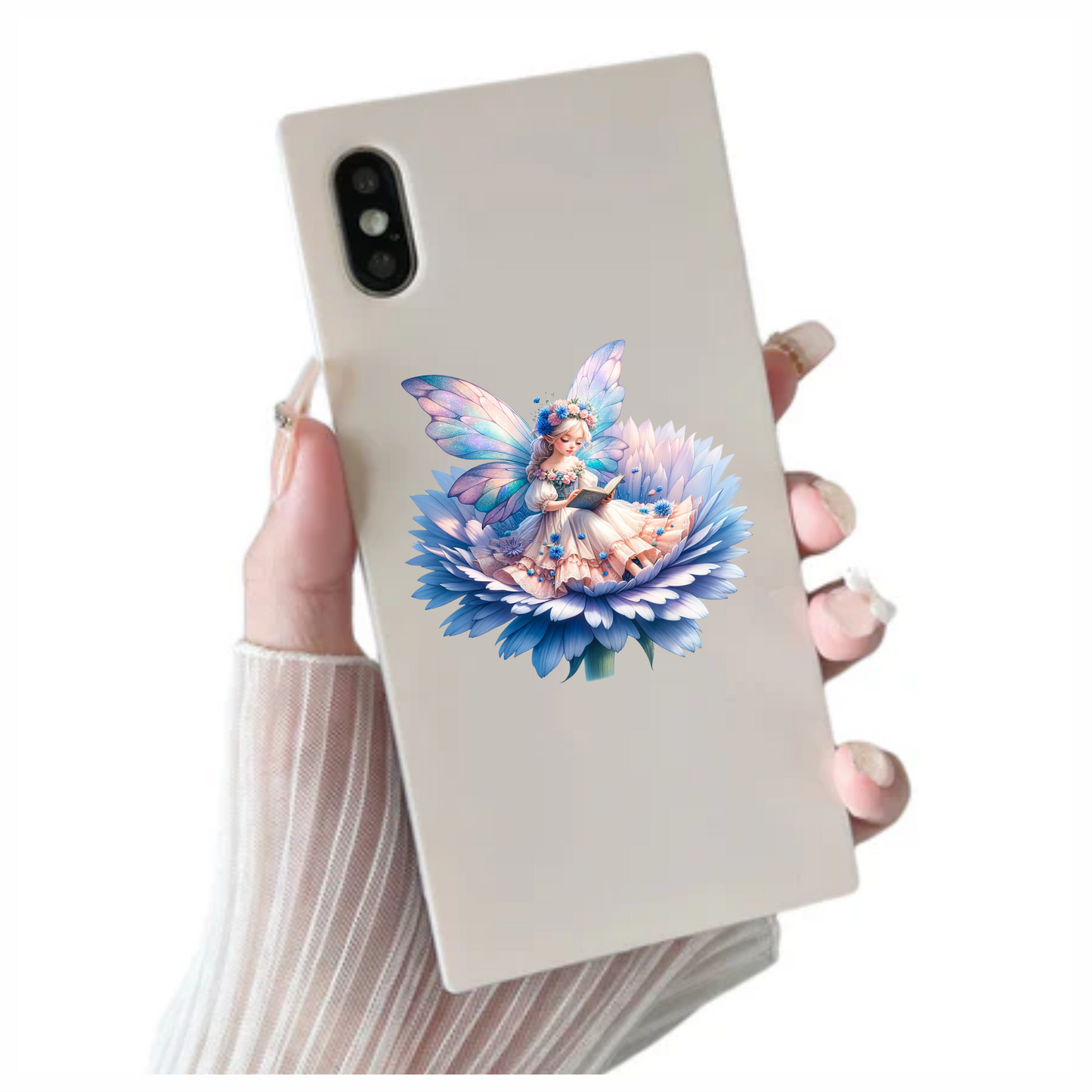 Fairy Reading Blue Flower Book Vinyl Sticker Decal