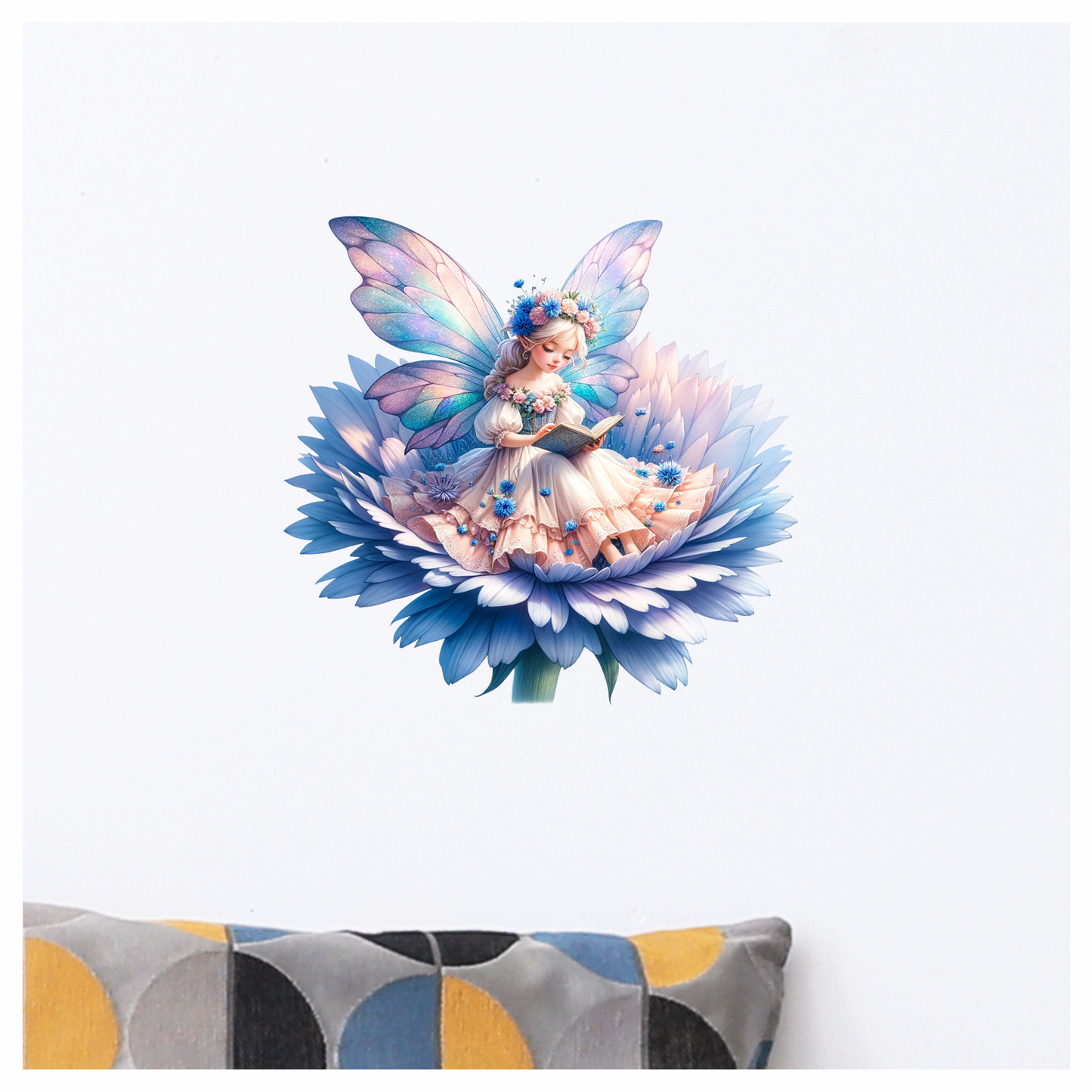 Fairy Reading Blue Flower Book Vinyl Sticker Decal
