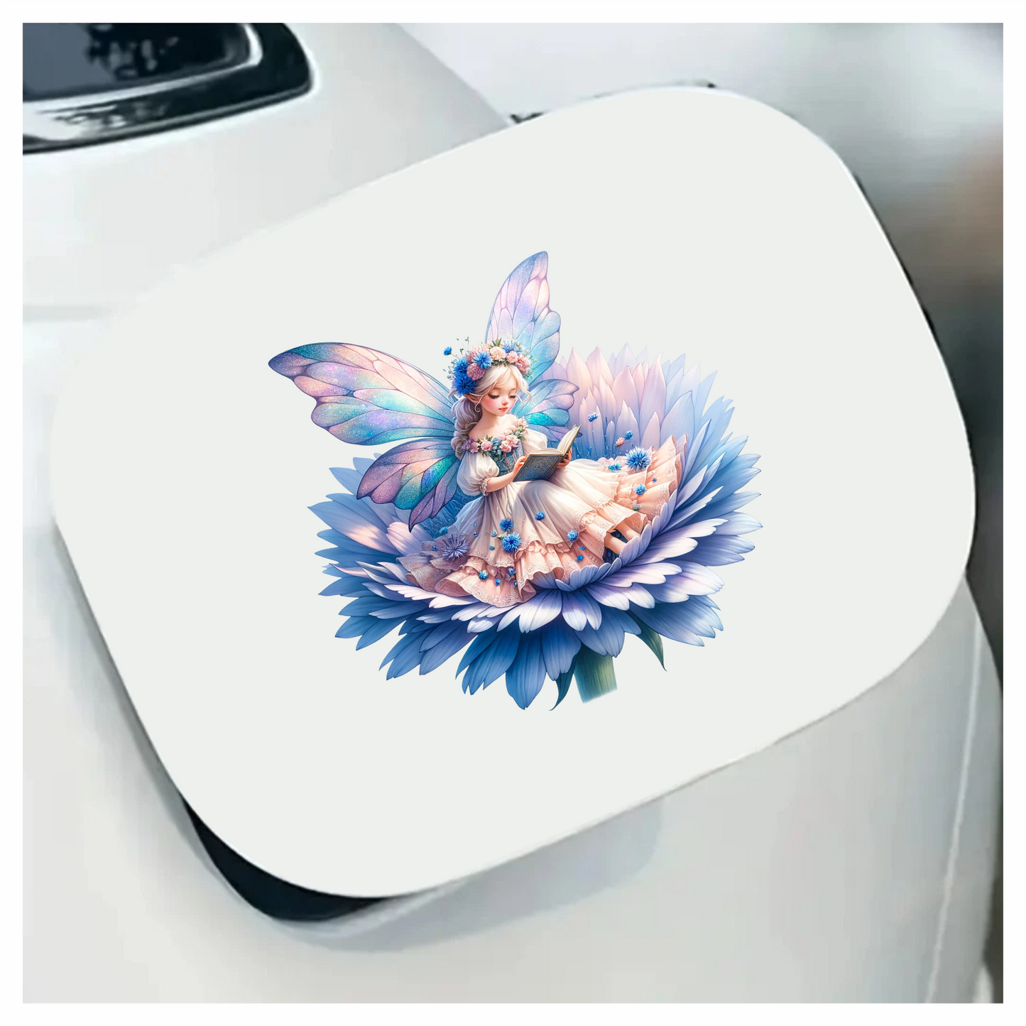 Fairy Reading Blue Flower Book Vinyl Sticker Decal