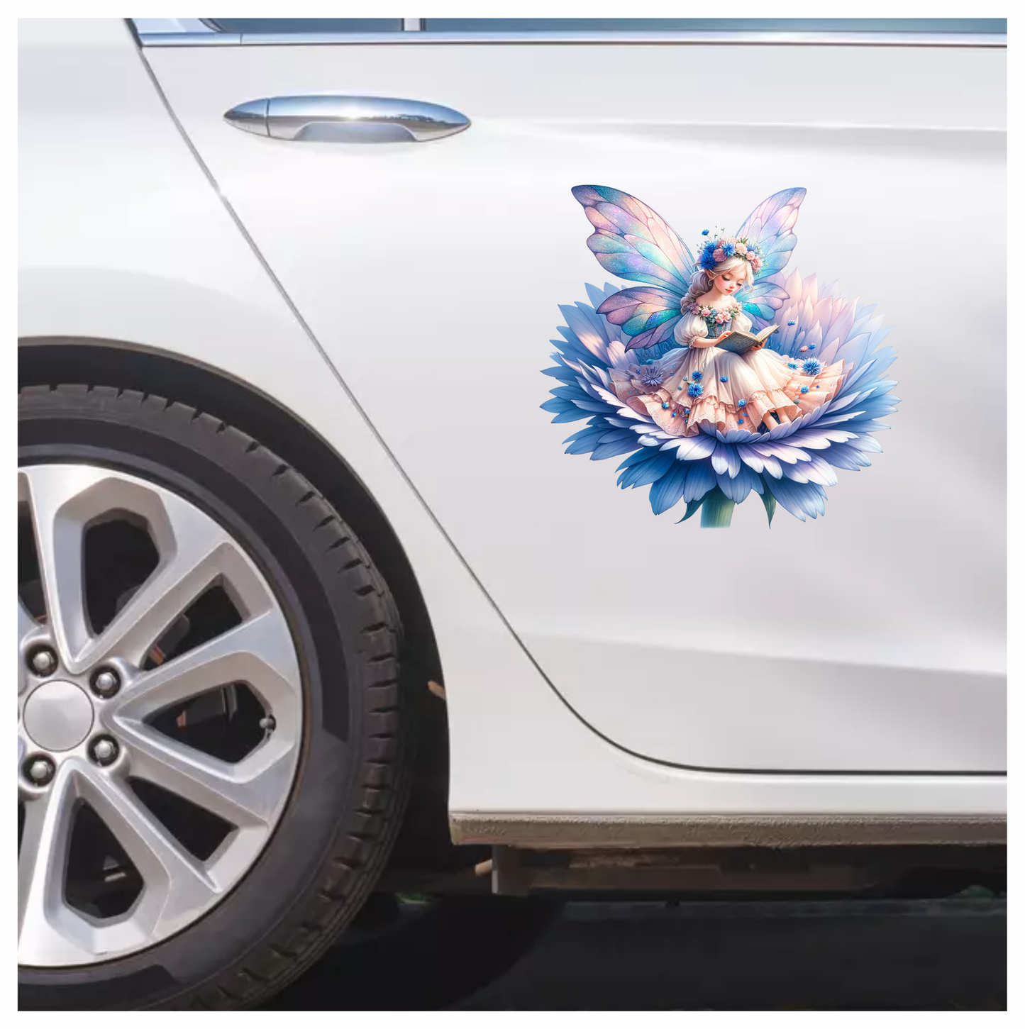 Fairy Reading Blue Flower Book Vinyl Sticker Decal