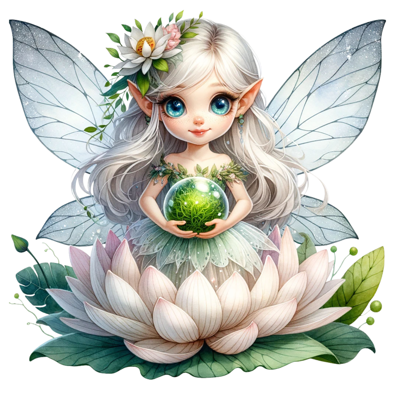 Fairy Silver Wings Green Orb Flower Vinyl Sticker Decal