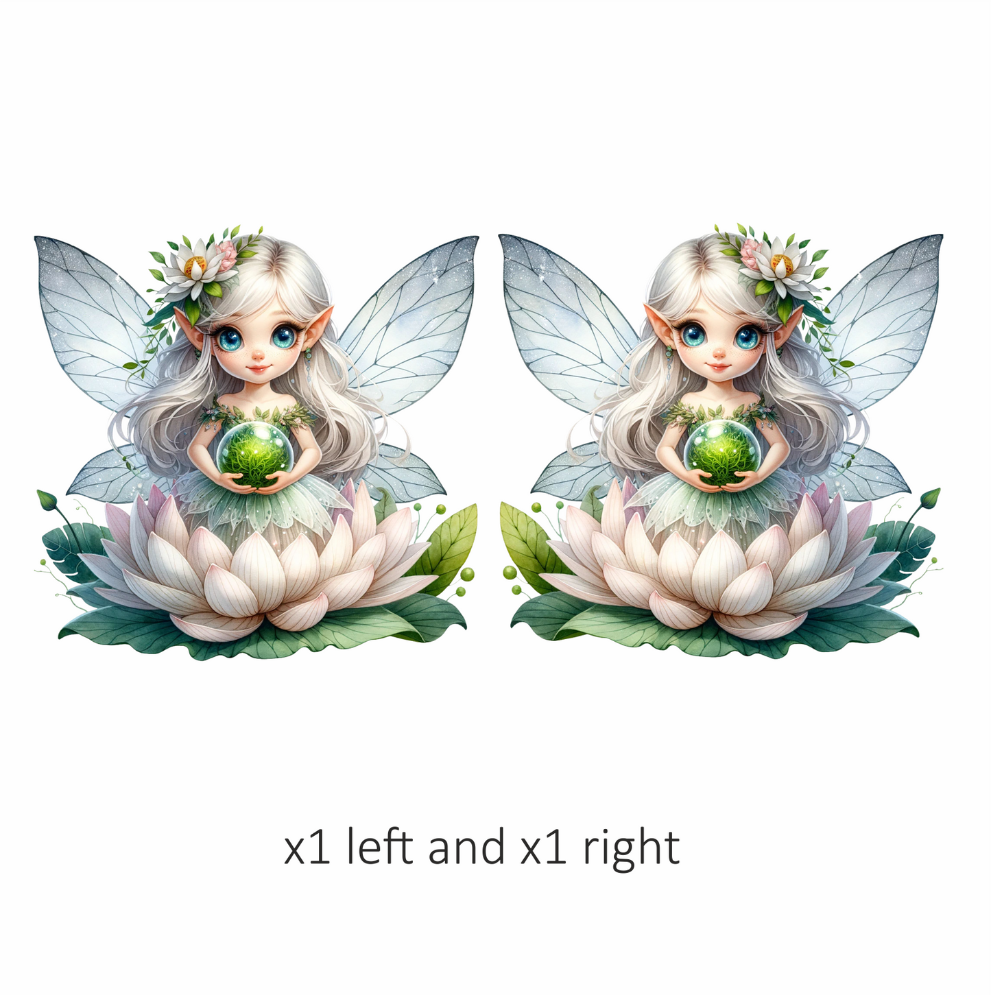 Fairy Silver Wings Green Orb Flower Vinyl Sticker Decal