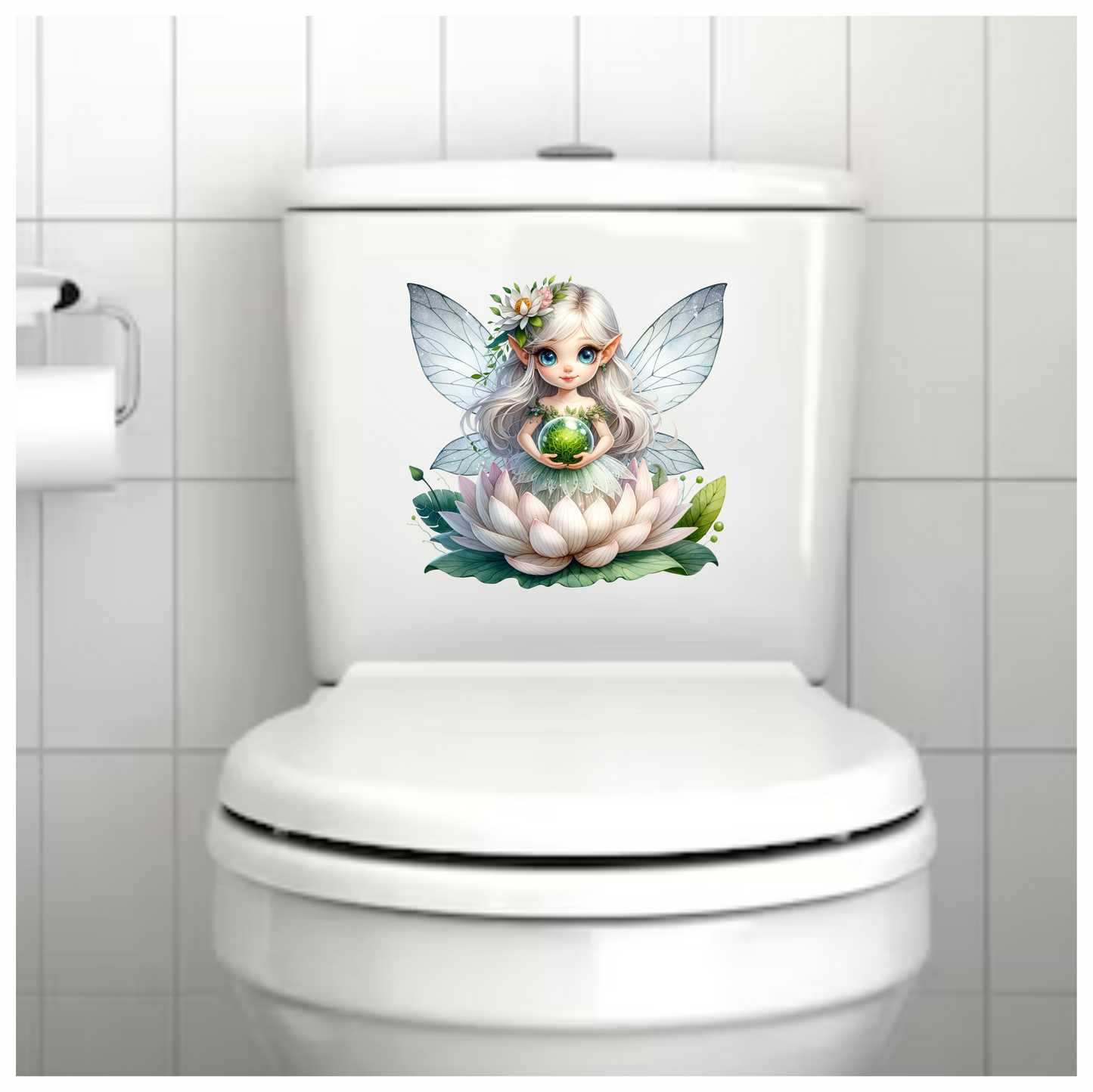 Fairy Silver Wings Green Orb Flower Vinyl Sticker Decal