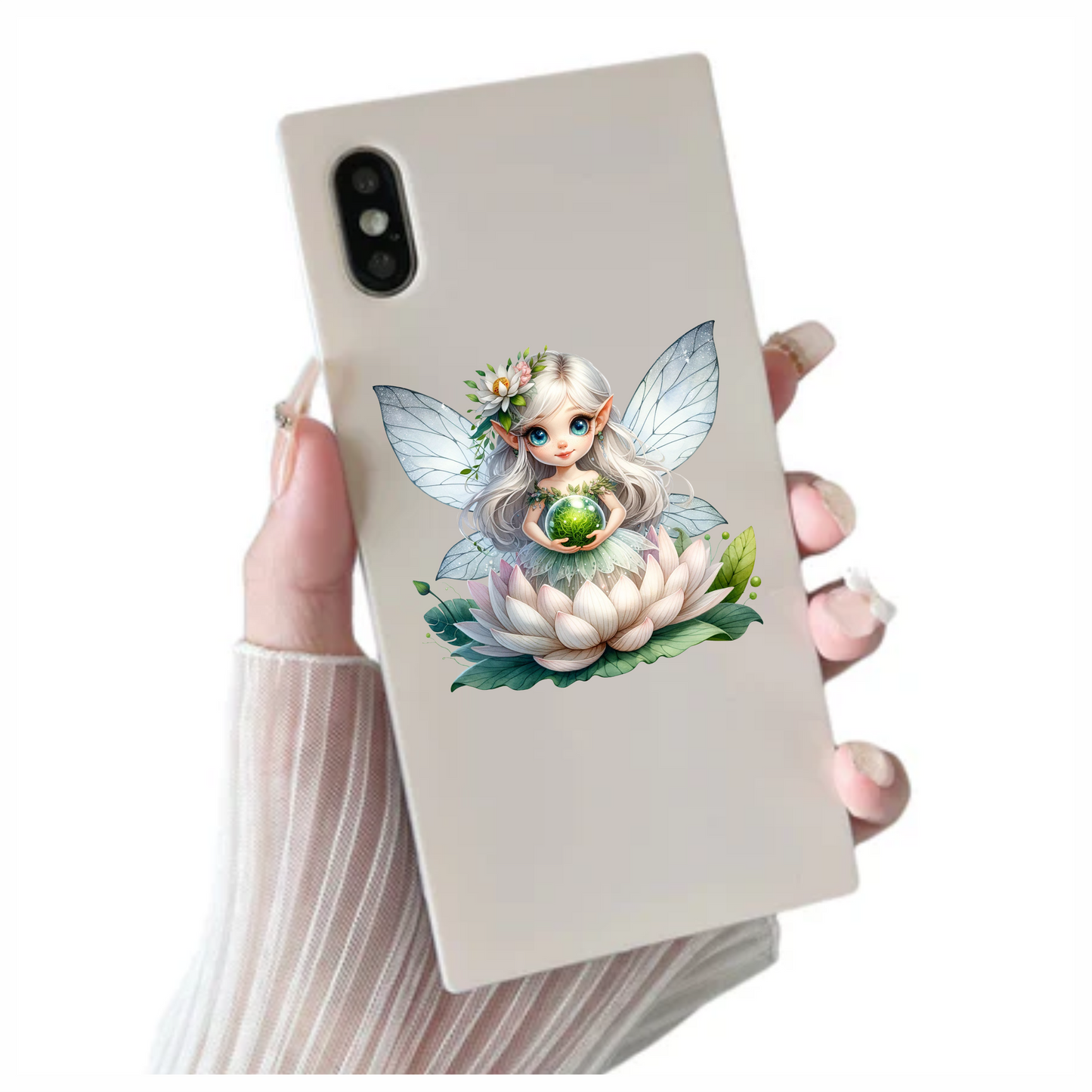 Fairy Silver Wings Green Orb Flower Vinyl Sticker Decal