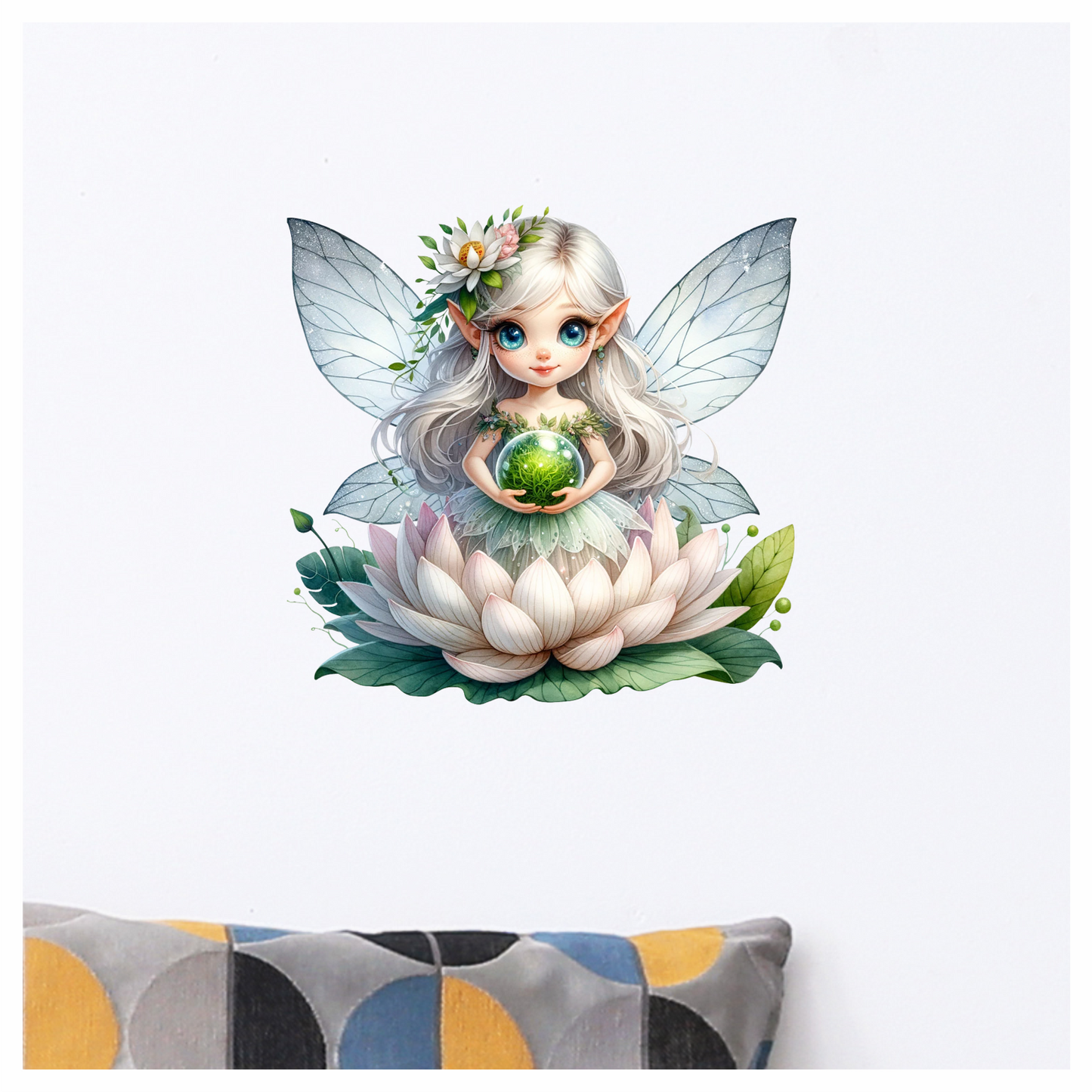 Fairy Silver Wings Green Orb Flower Vinyl Sticker Decal