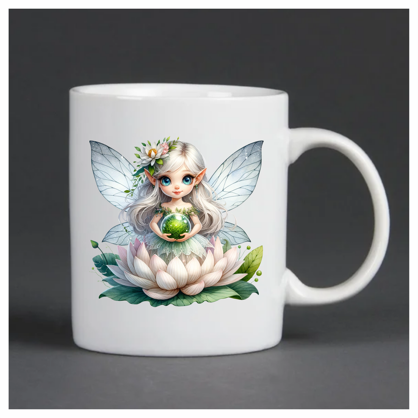 Fairy Silver Wings Green Orb Flower Vinyl Sticker Decal