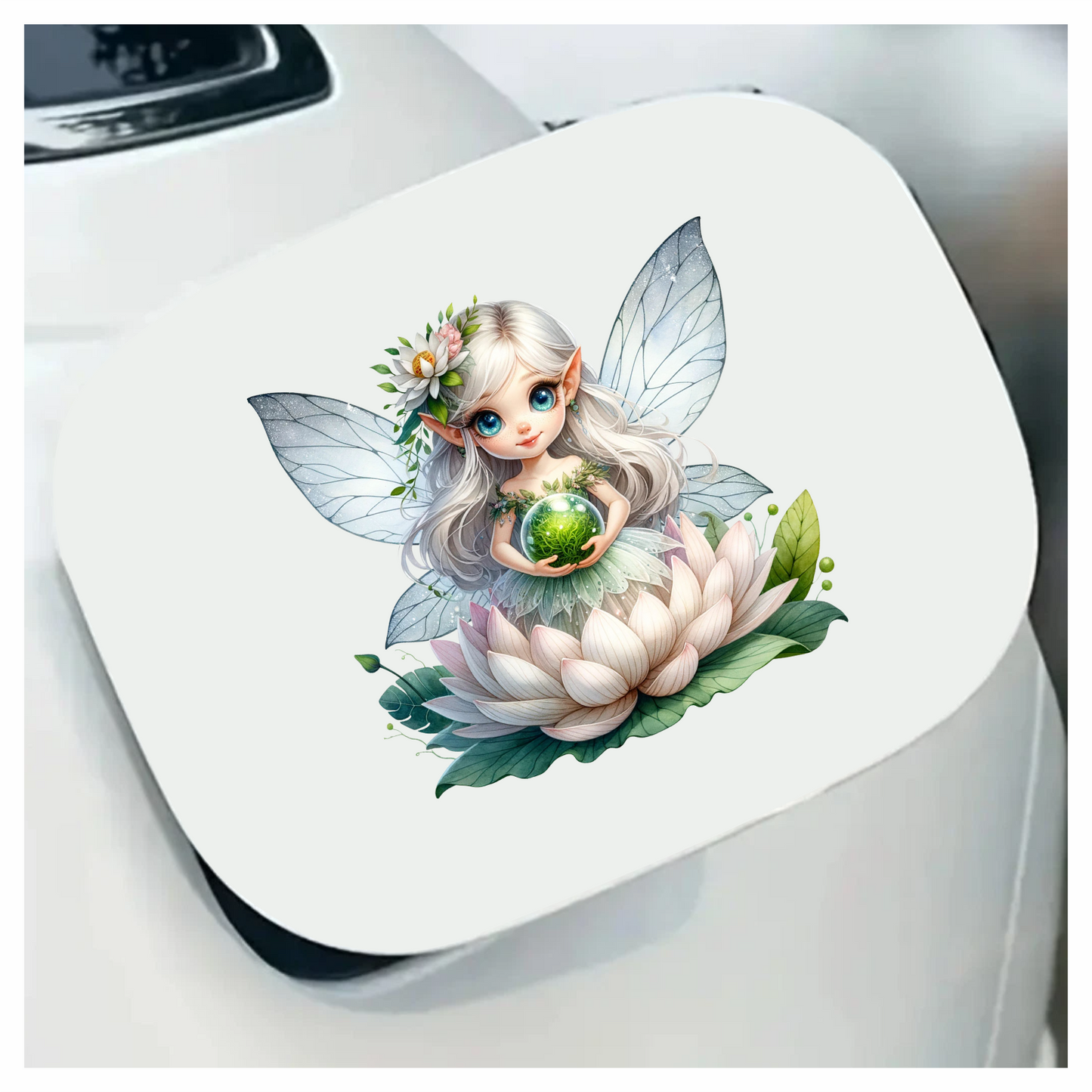 Fairy Silver Wings Green Orb Flower Vinyl Sticker Decal