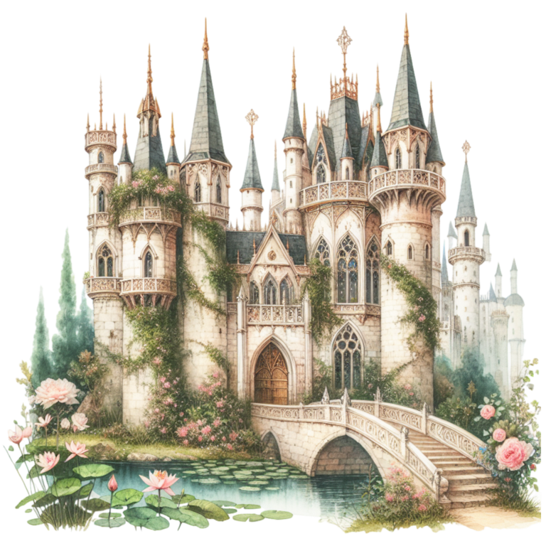 Castle Stone Green Water Flowers Bridge Vinyl Sticker Decal