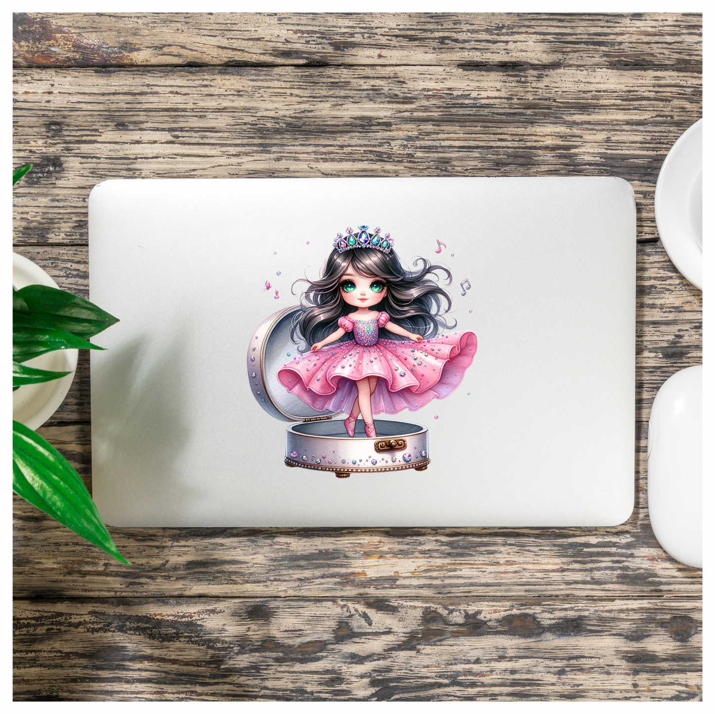 Pink Doll Princess Crown Box Vinyl Sticker Decal