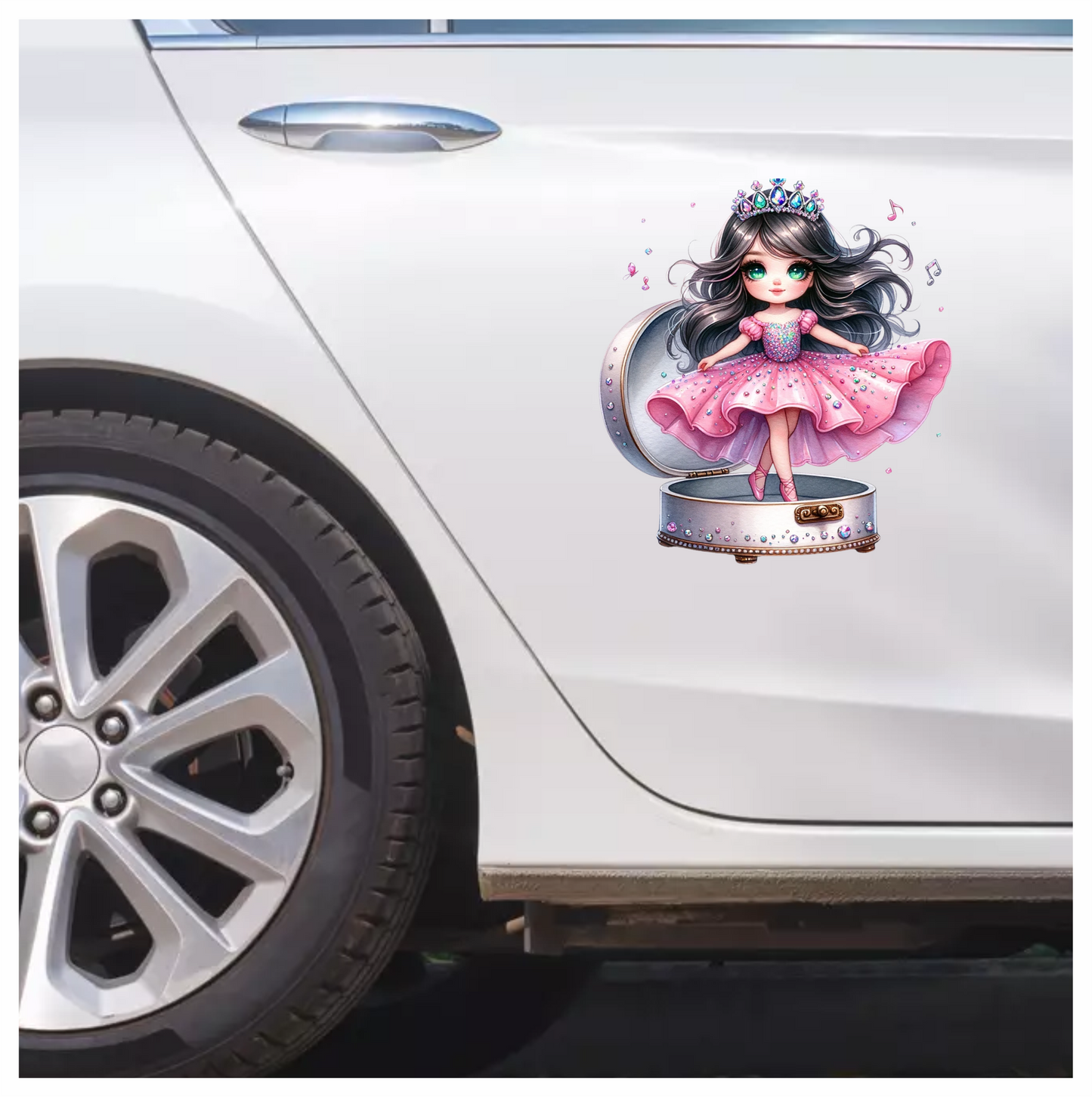 Pink Doll Princess Crown Box Vinyl Sticker Decal