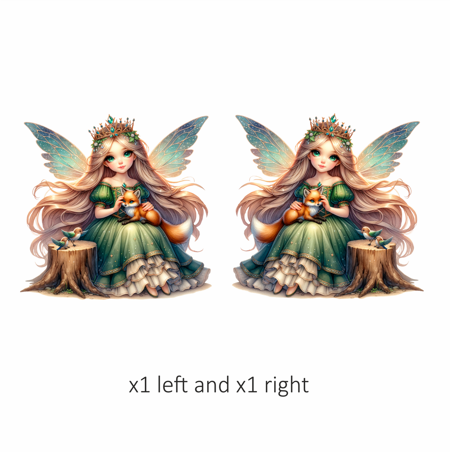 Fairy Green Dress Fox Birds Vinyl Sticker Decal