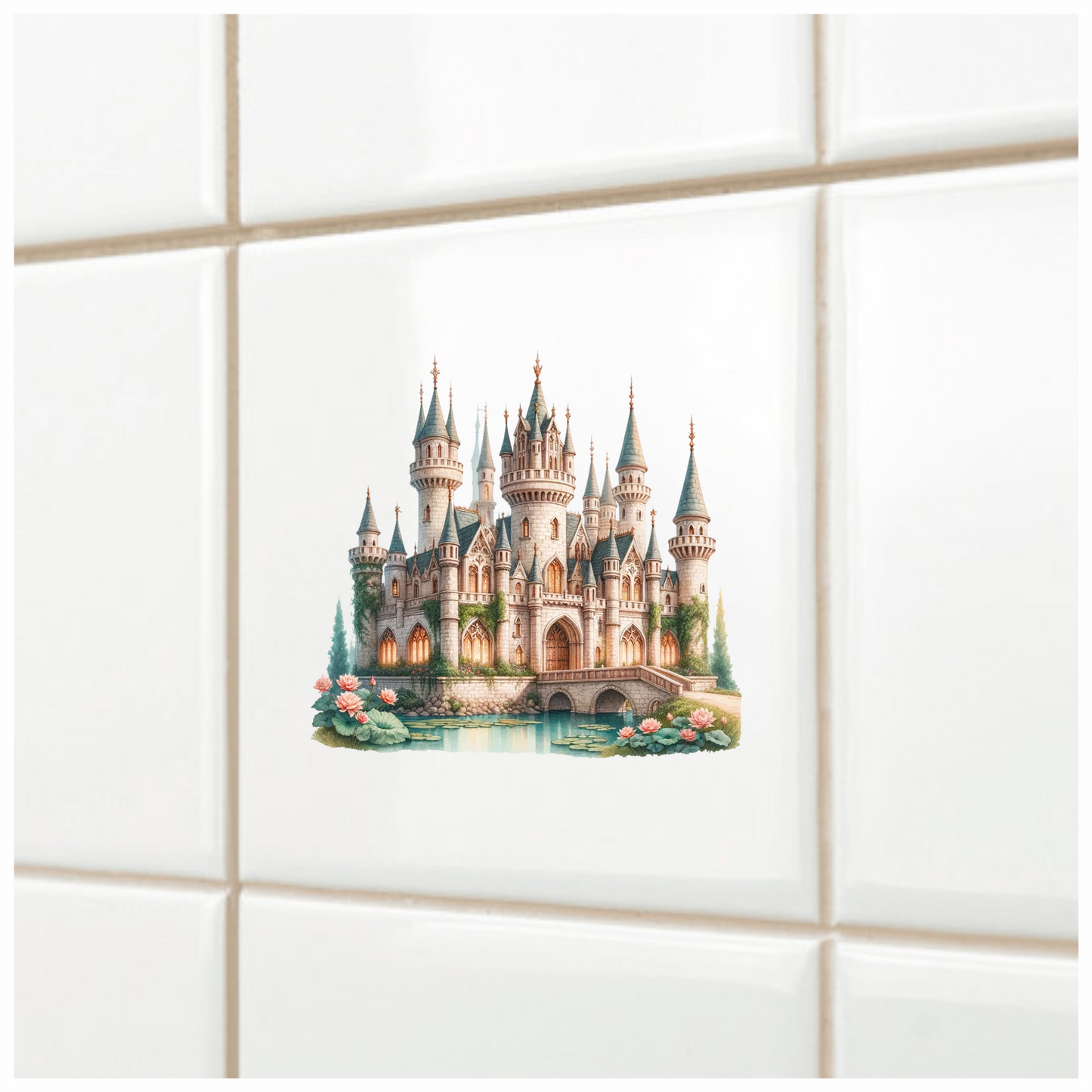 Castle Stone Towers Green Roof Water Vinyl Sticker Decal