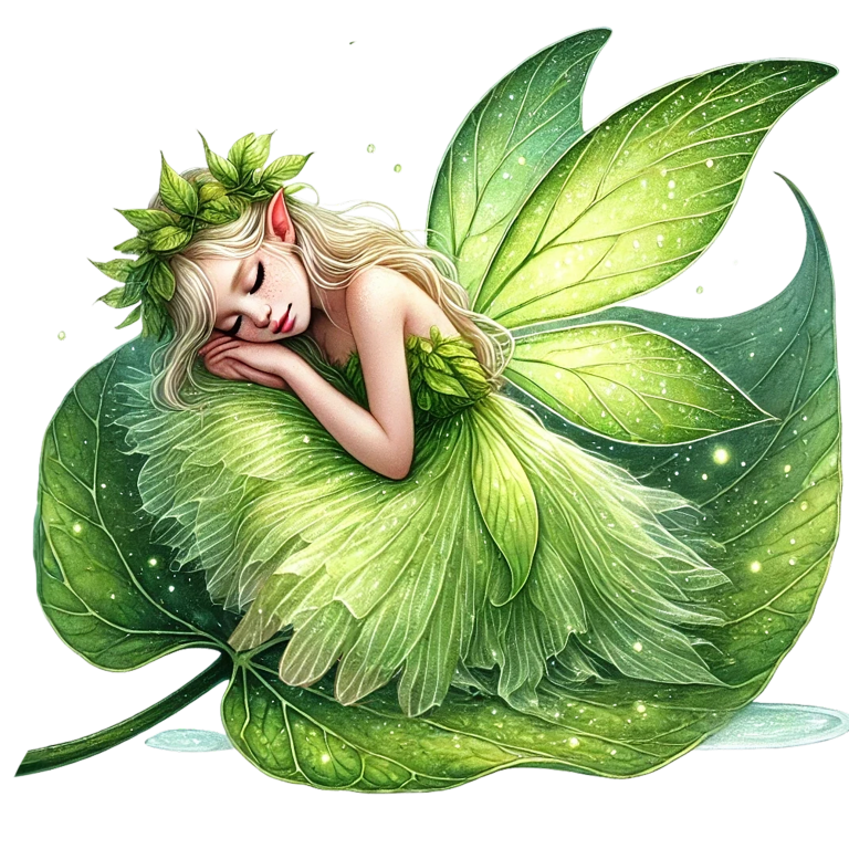 Fairy Sleeping Green Leaf Nature Magic Vinyl Sticker Decal