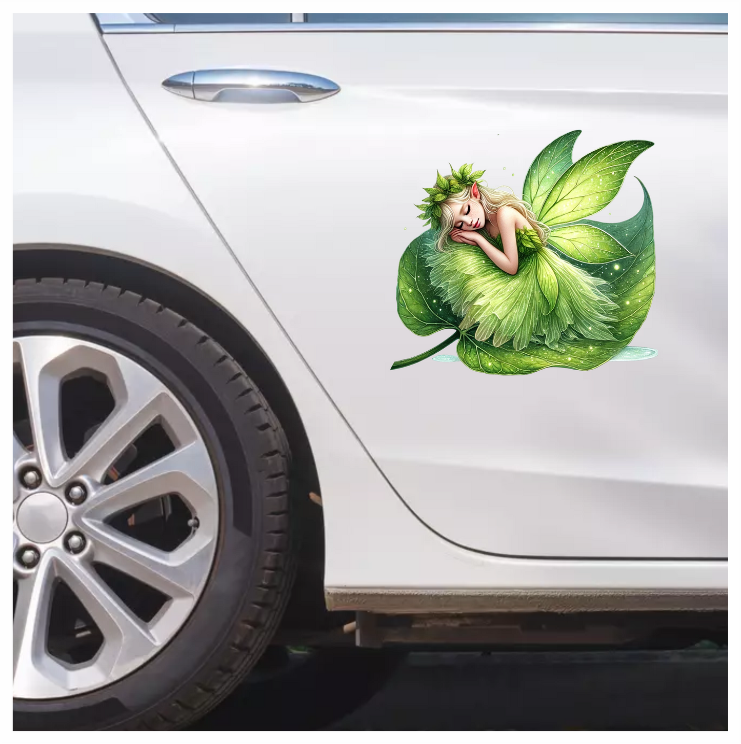 Fairy Sleeping Green Leaf Nature Magic Vinyl Sticker Decal