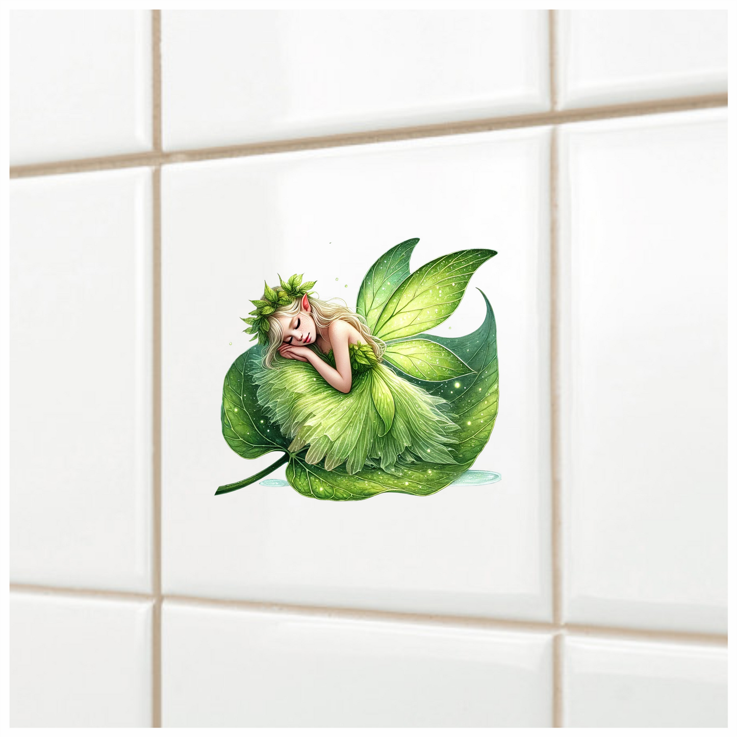 Fairy Sleeping Green Leaf Nature Magic Vinyl Sticker Decal