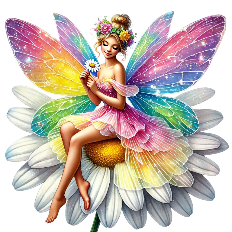 Fairy Rainbow Flower Sitting Daisy Vinyl Sticker Decal