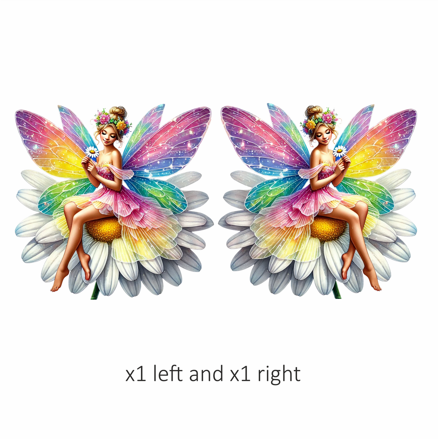 Fairy Rainbow Flower Sitting Daisy Vinyl Sticker Decal