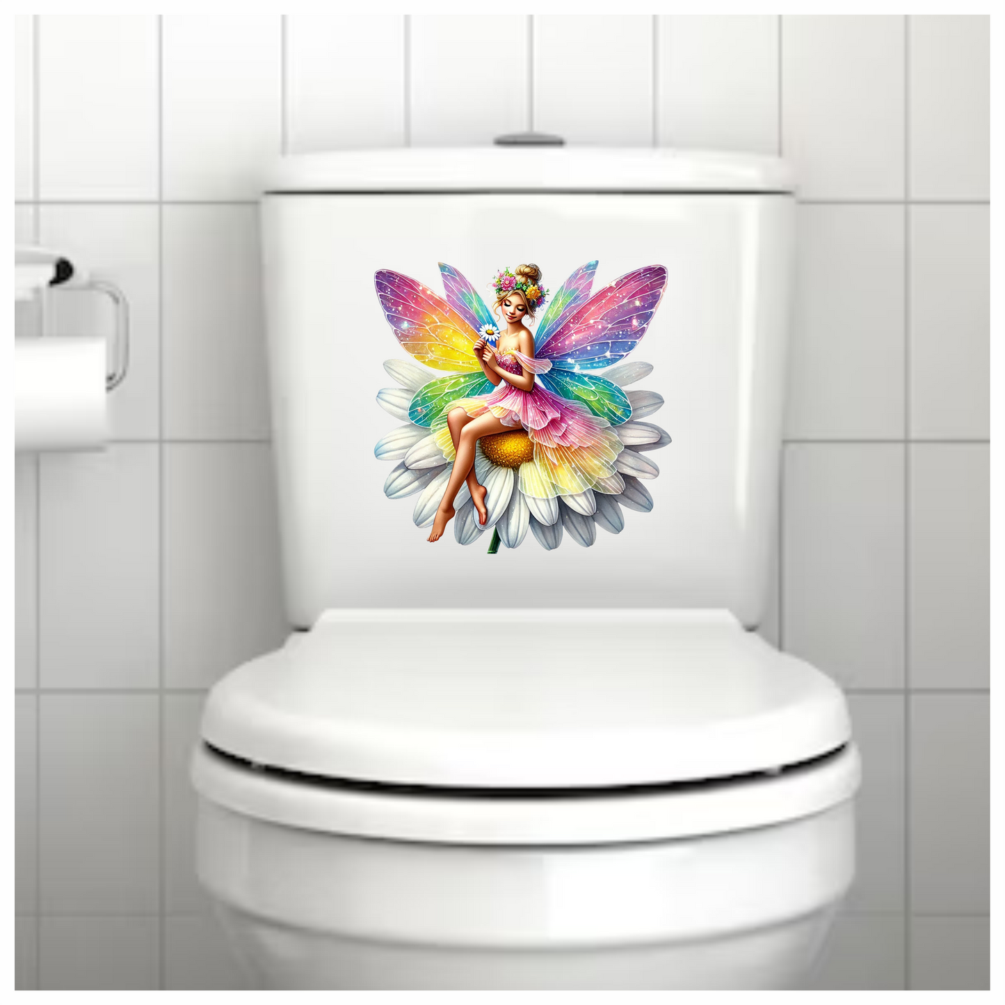 Fairy Rainbow Flower Sitting Daisy Vinyl Sticker Decal