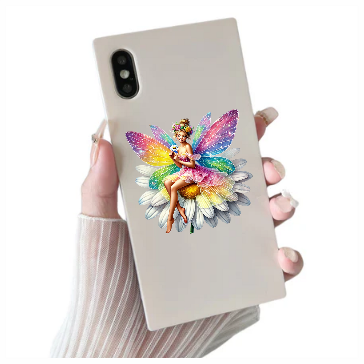 Fairy Rainbow Flower Sitting Daisy Vinyl Sticker Decal