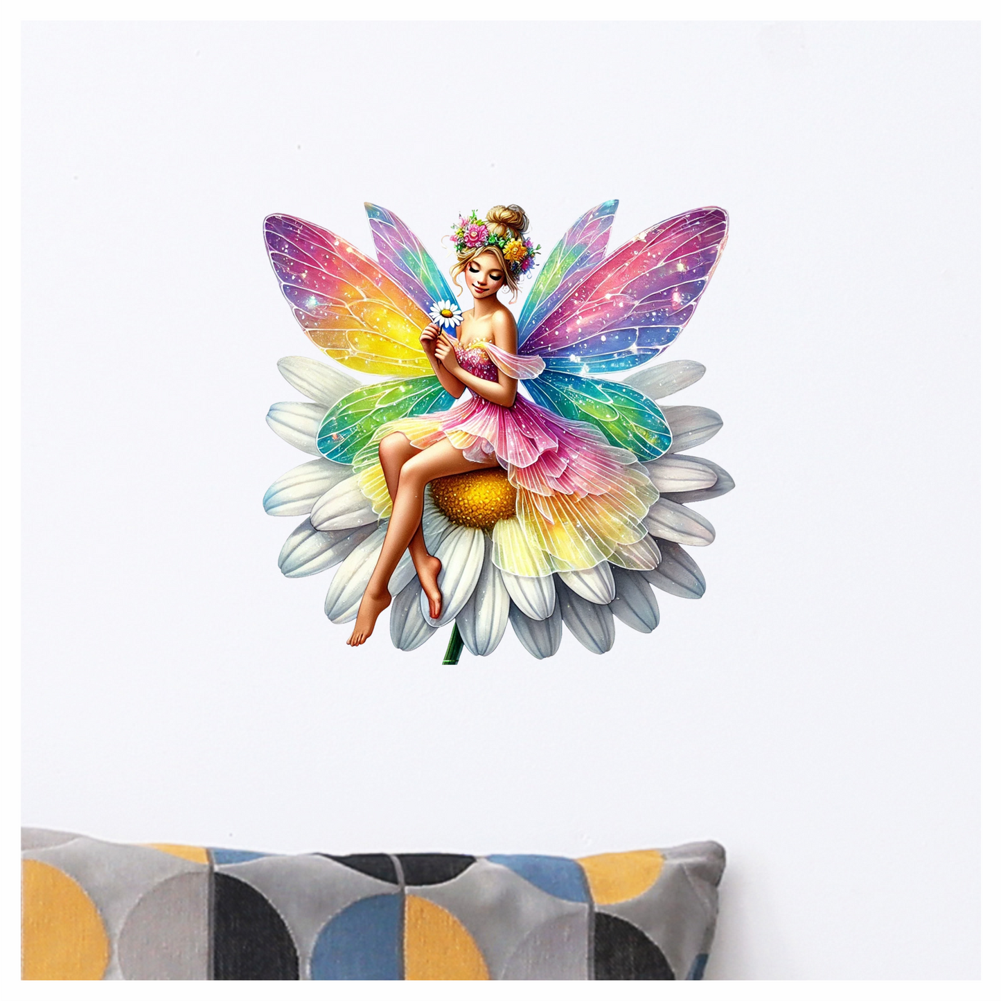 Fairy Rainbow Flower Sitting Daisy Vinyl Sticker Decal