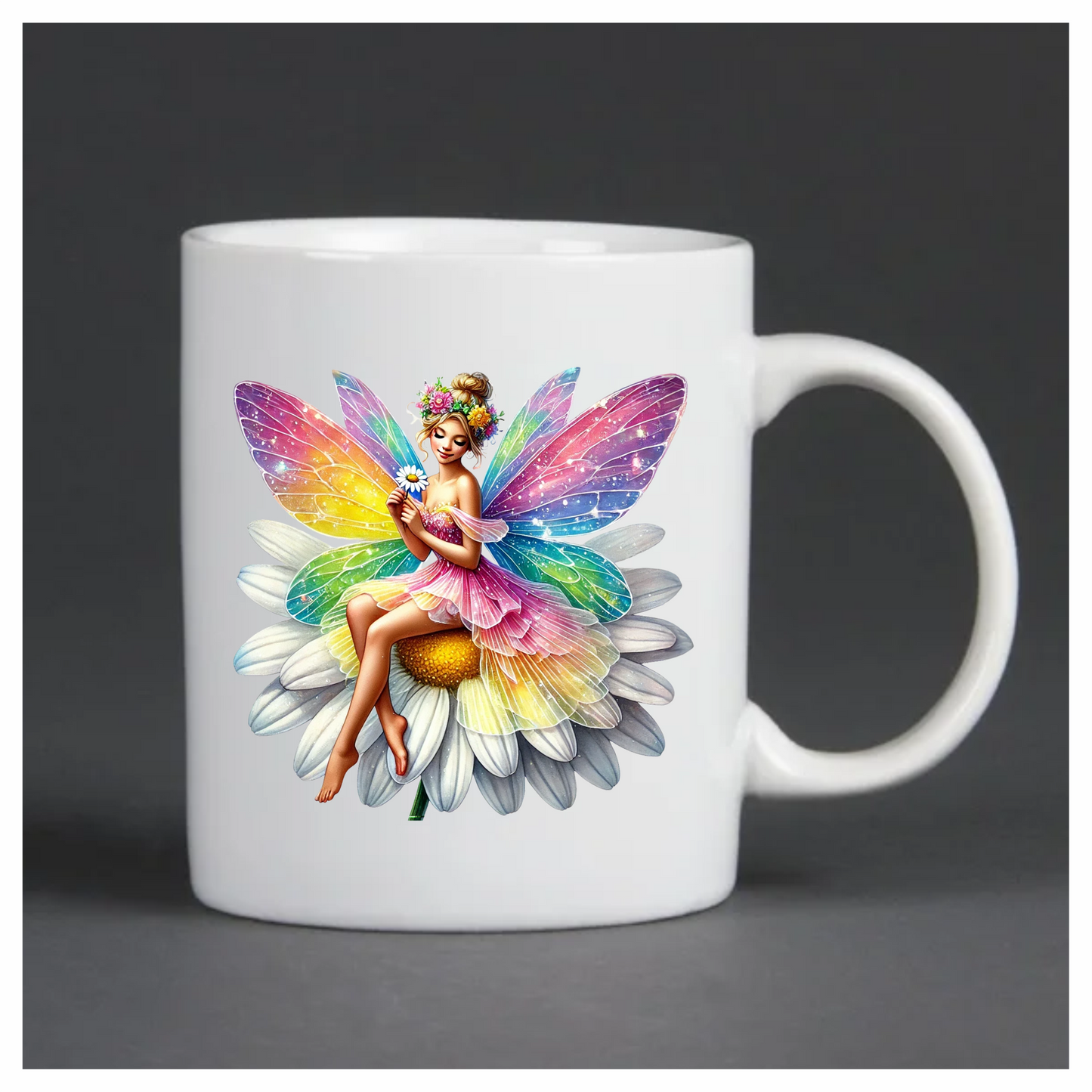 Fairy Rainbow Flower Sitting Daisy Vinyl Sticker Decal