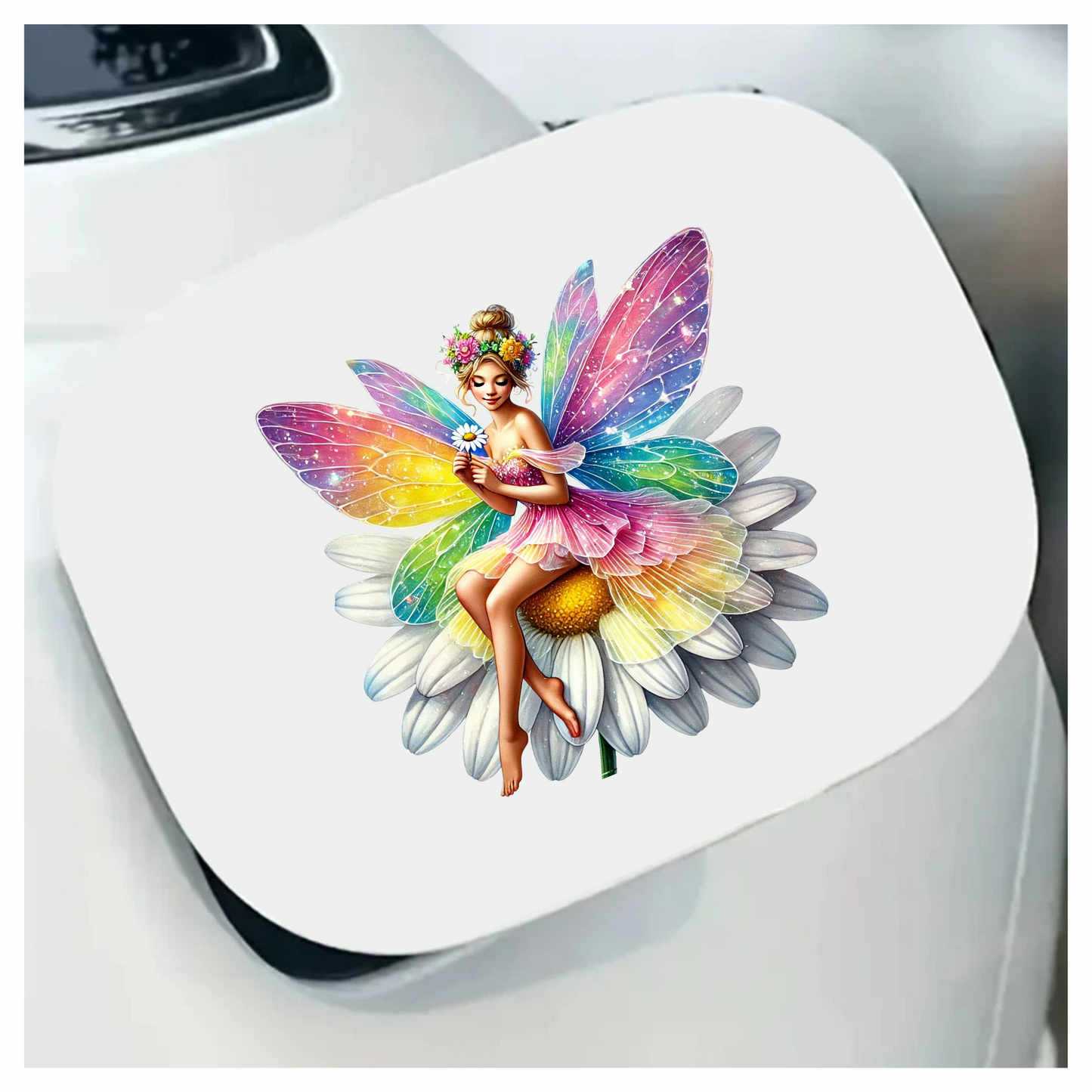 Fairy Rainbow Flower Sitting Daisy Vinyl Sticker Decal