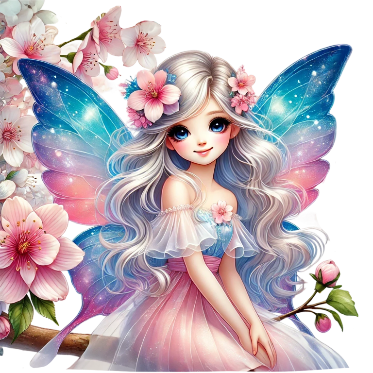 Blue Pink Fairy Girl Flowers Vinyl Sticker Decal