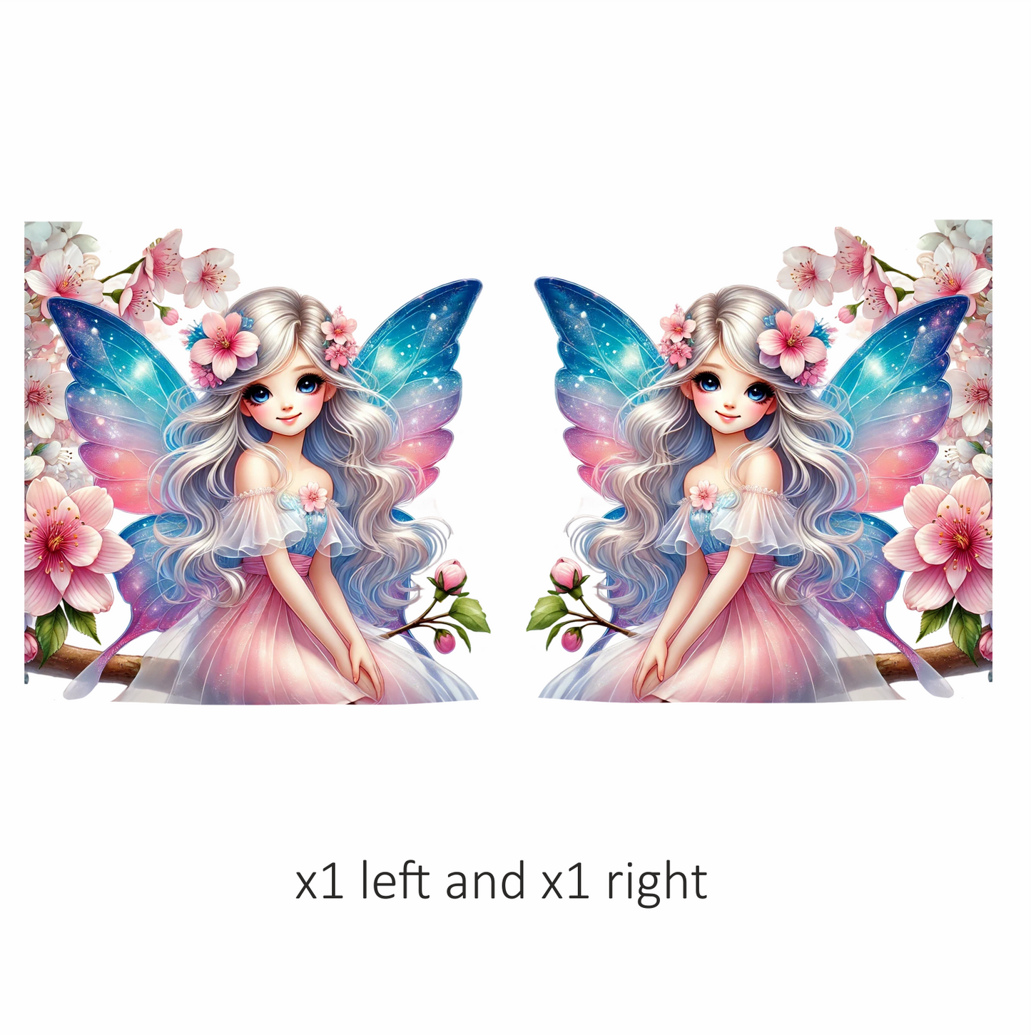 Blue Pink Fairy Girl Flowers Vinyl Sticker Decal