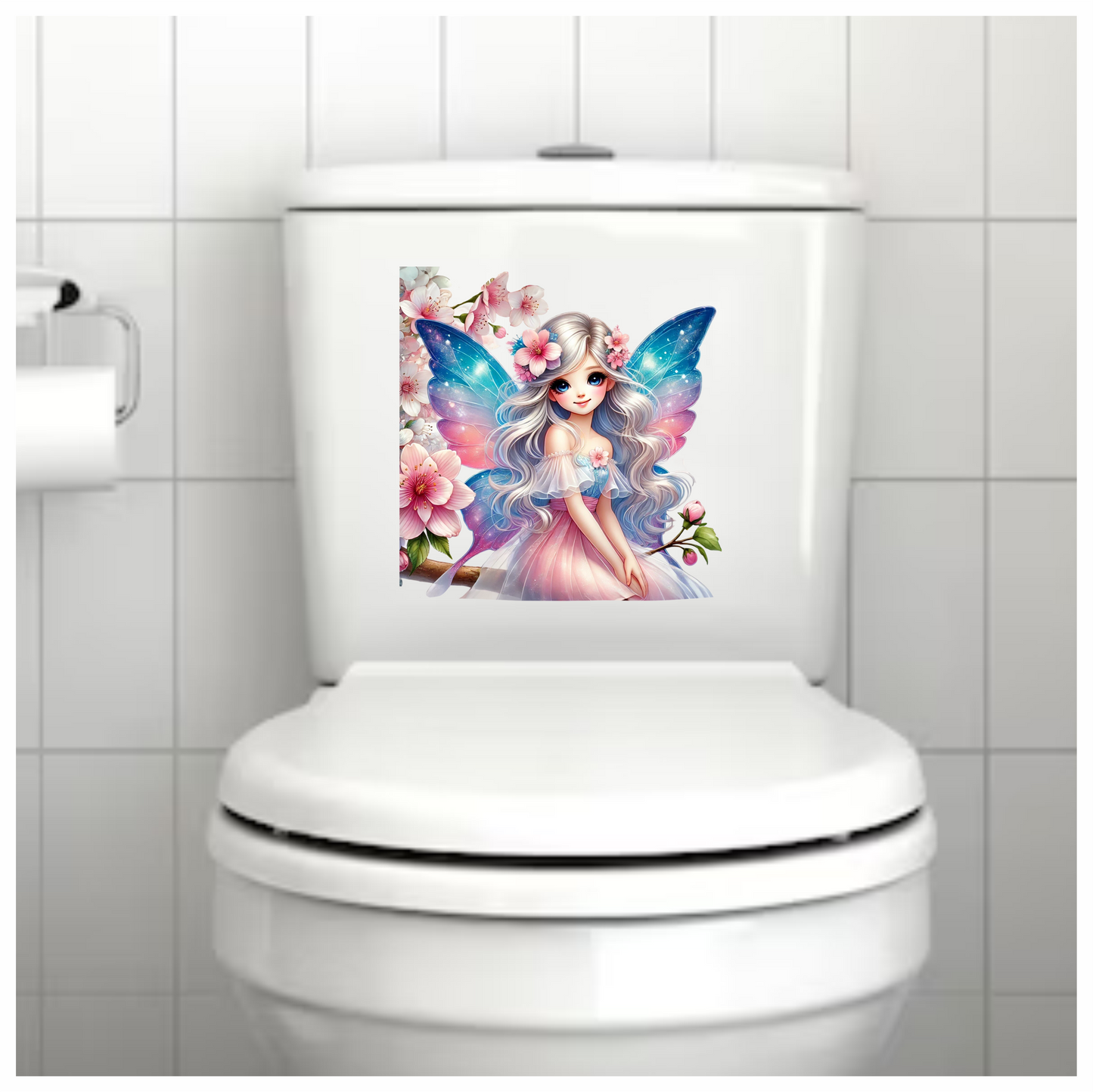 Blue Pink Fairy Girl Flowers Vinyl Sticker Decal