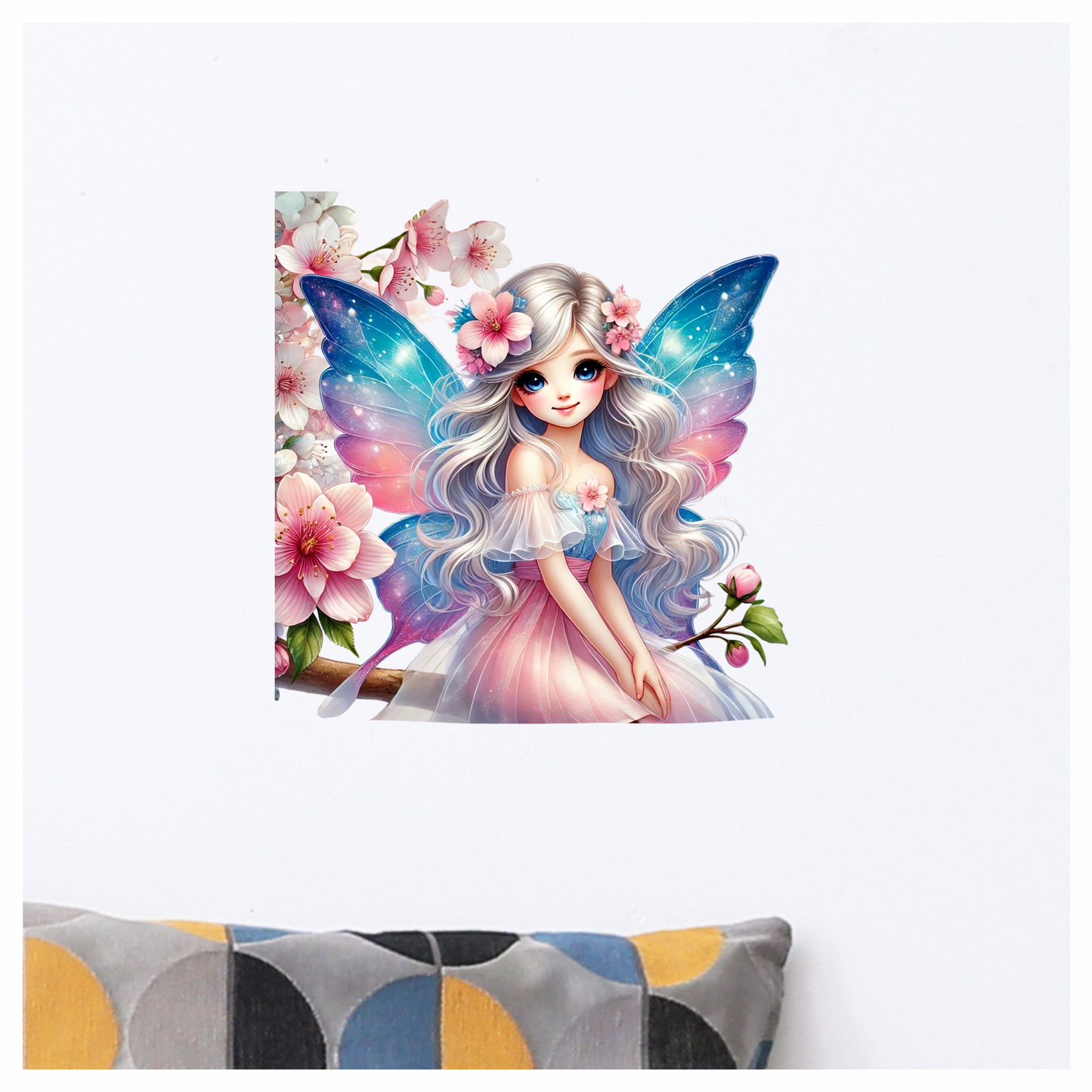Blue Pink Fairy Girl Flowers Vinyl Sticker Decal