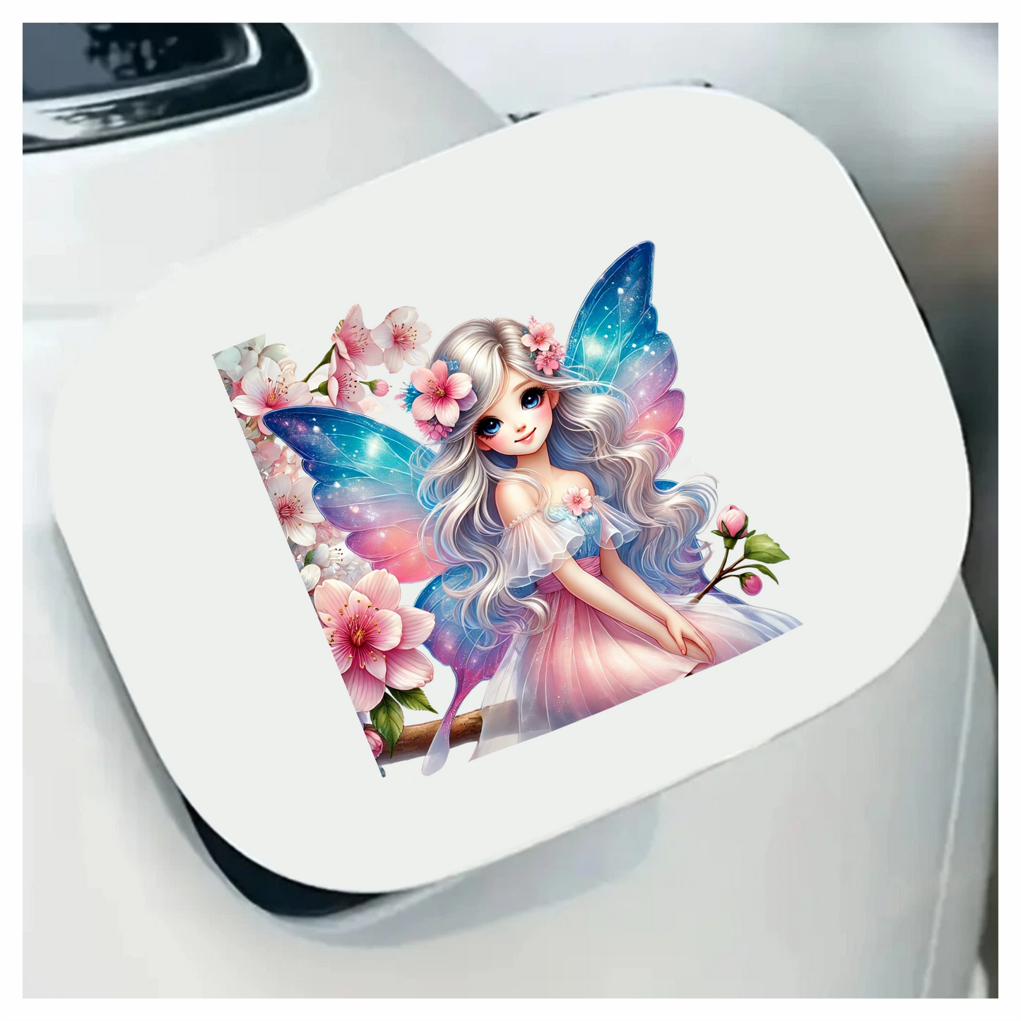 Blue Pink Fairy Girl Flowers Vinyl Sticker Decal
