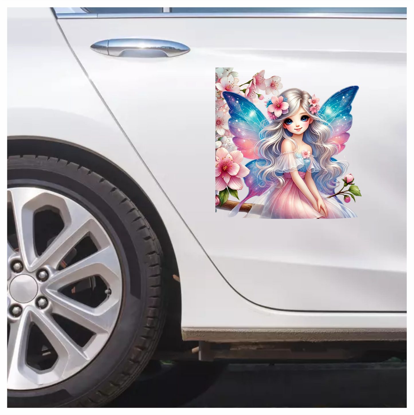 Blue Pink Fairy Girl Flowers Vinyl Sticker Decal