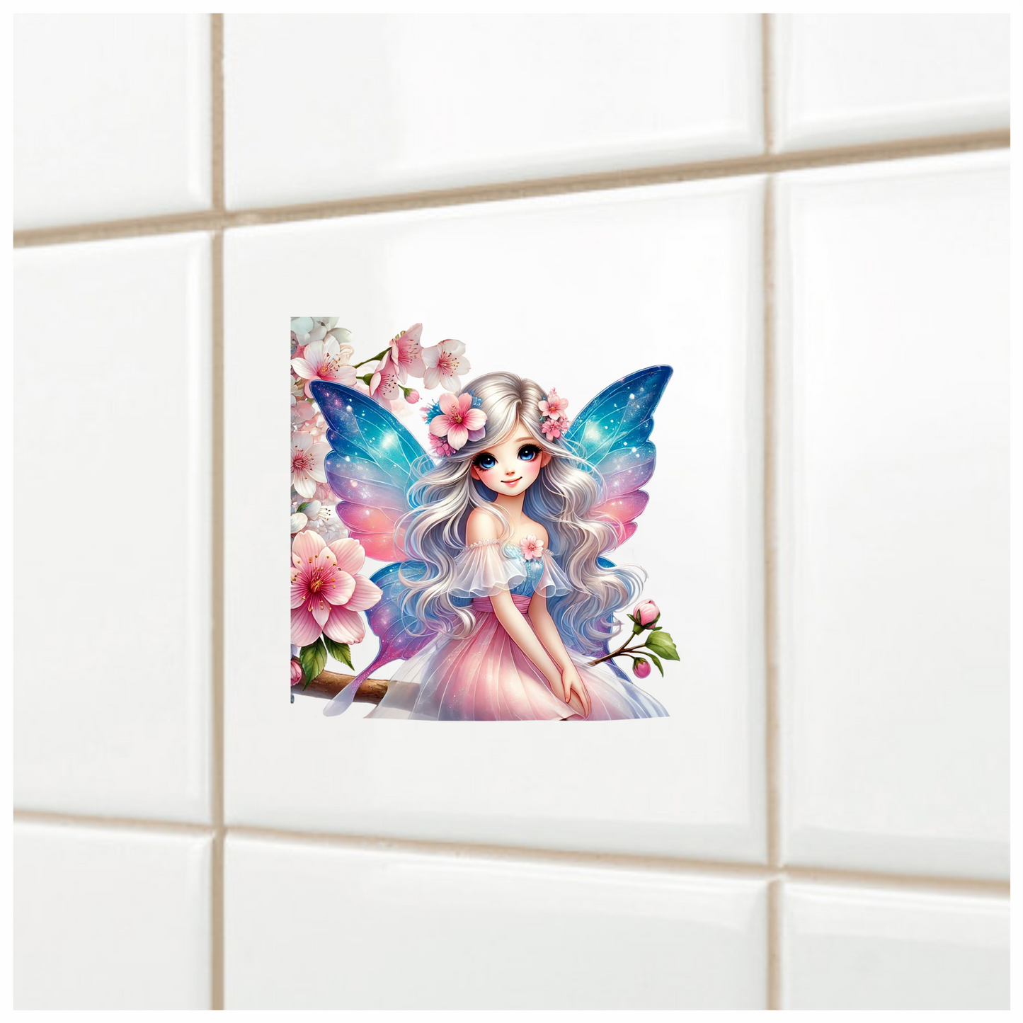 Blue Pink Fairy Girl Flowers Vinyl Sticker Decal