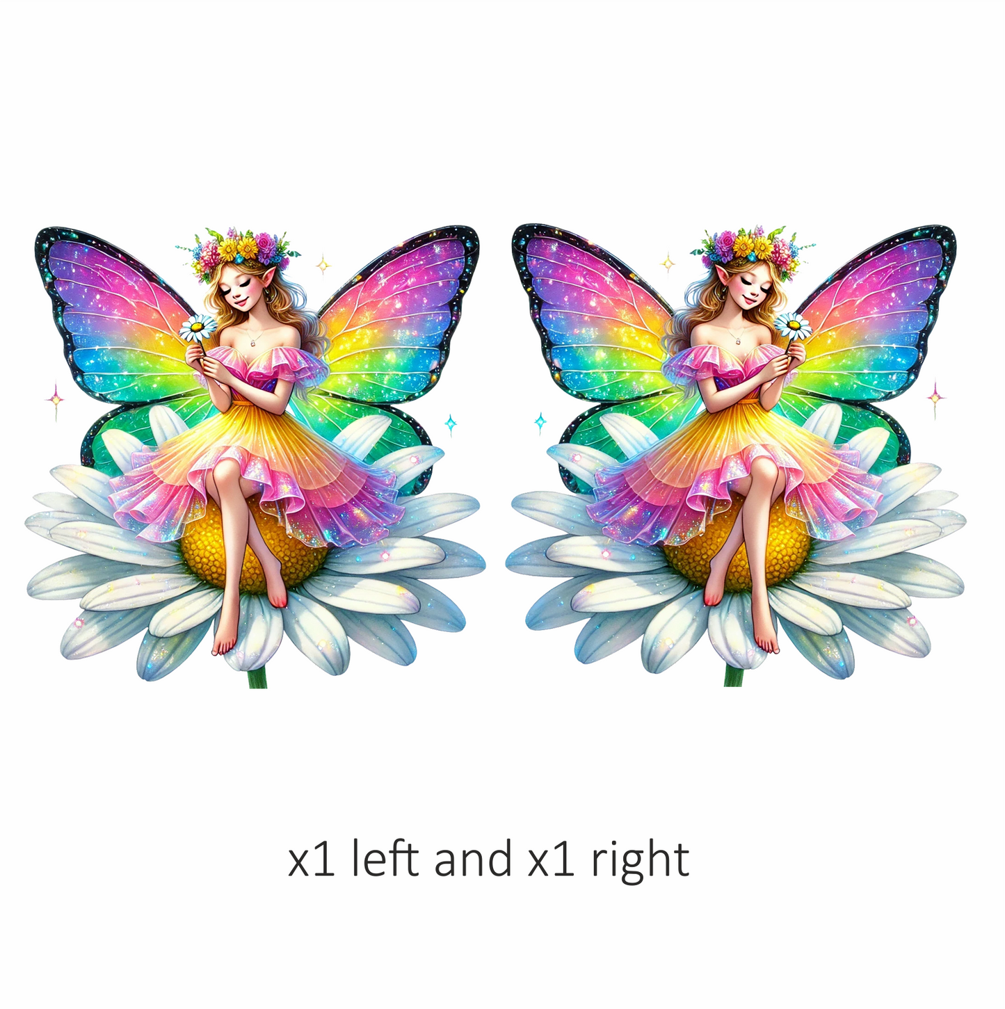Fairy Rainbow Wings Daisy Flower Vinyl Sticker Decal