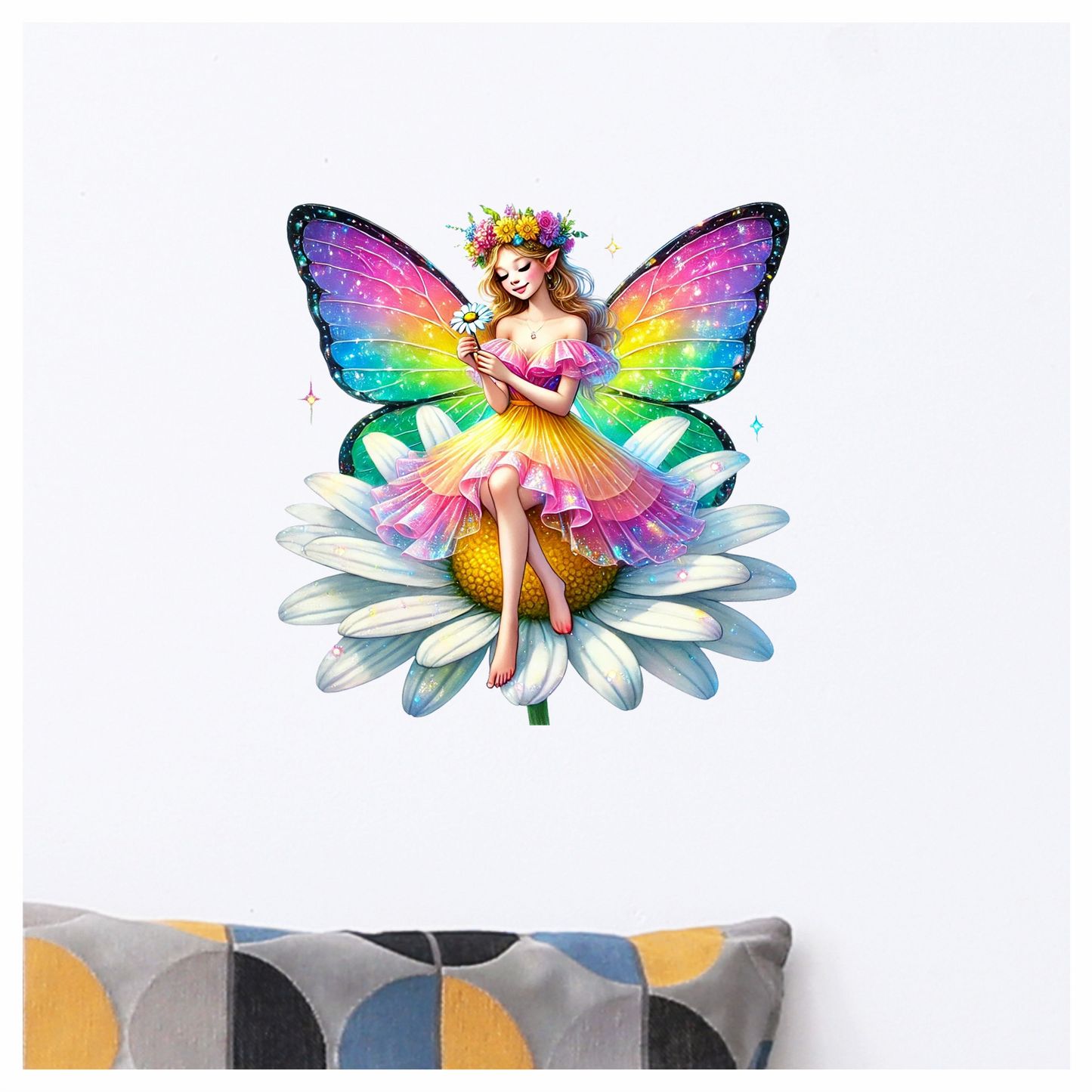 Fairy Rainbow Wings Daisy Flower Vinyl Sticker Decal