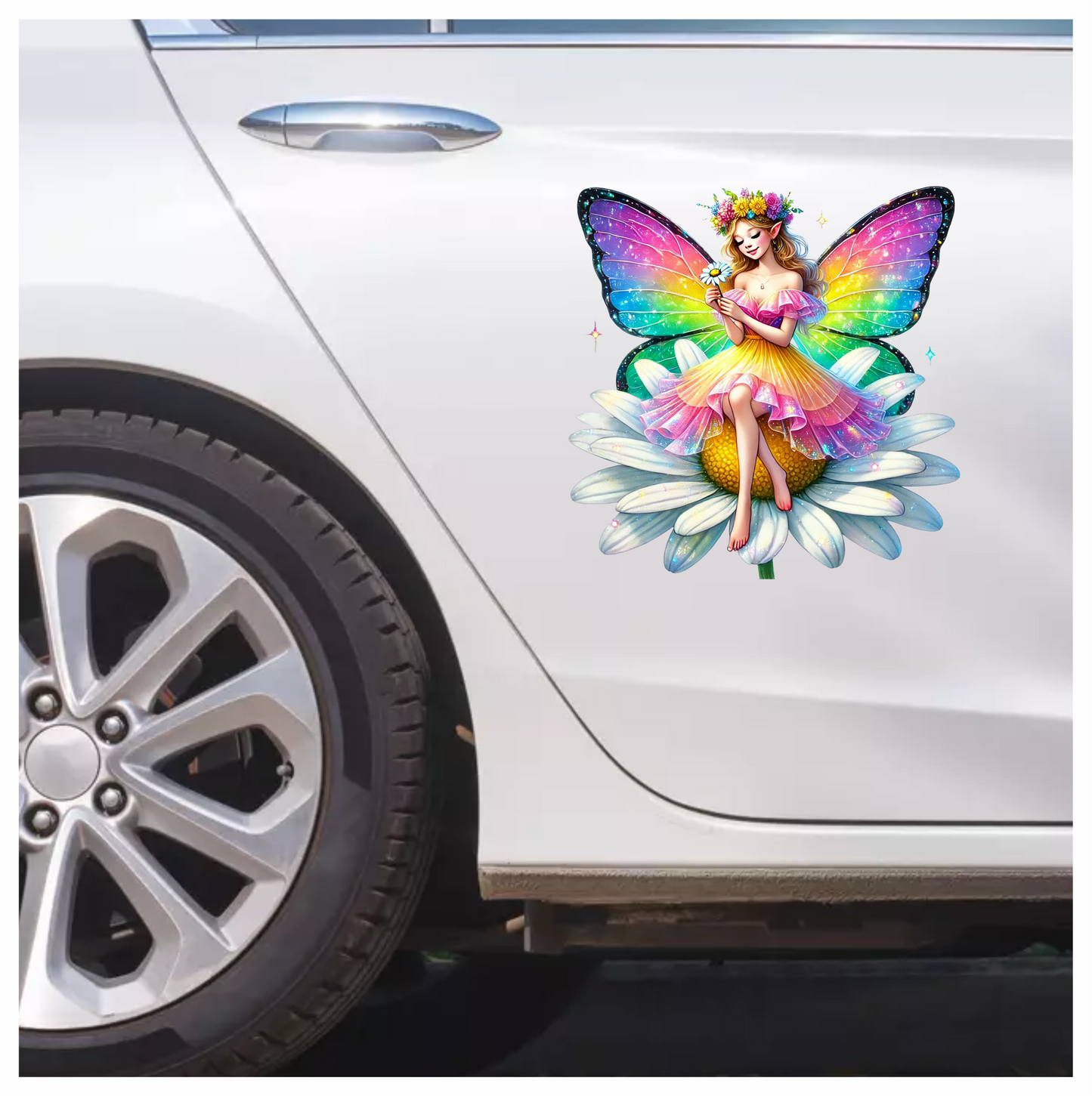 Fairy Rainbow Wings Daisy Flower Vinyl Sticker Decal