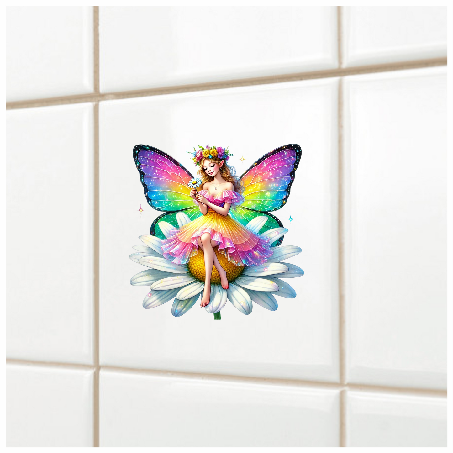 Fairy Rainbow Wings Daisy Flower Vinyl Sticker Decal
