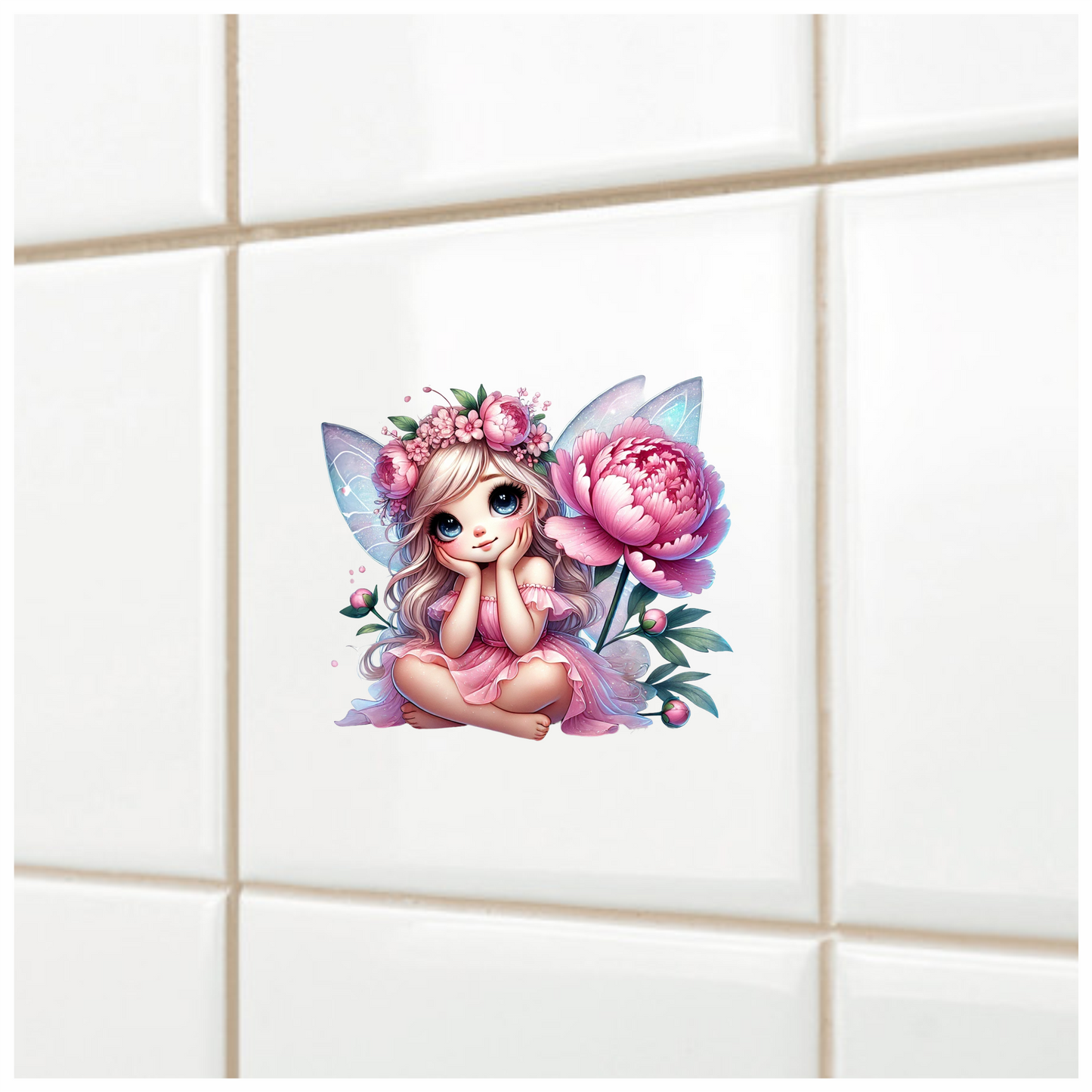 Fairy Pink Dress Flower Wings Vinyl Sticker Decal