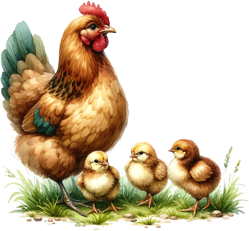 Brown Hen Three Yellow Chicks Vinyl Sticker Decal