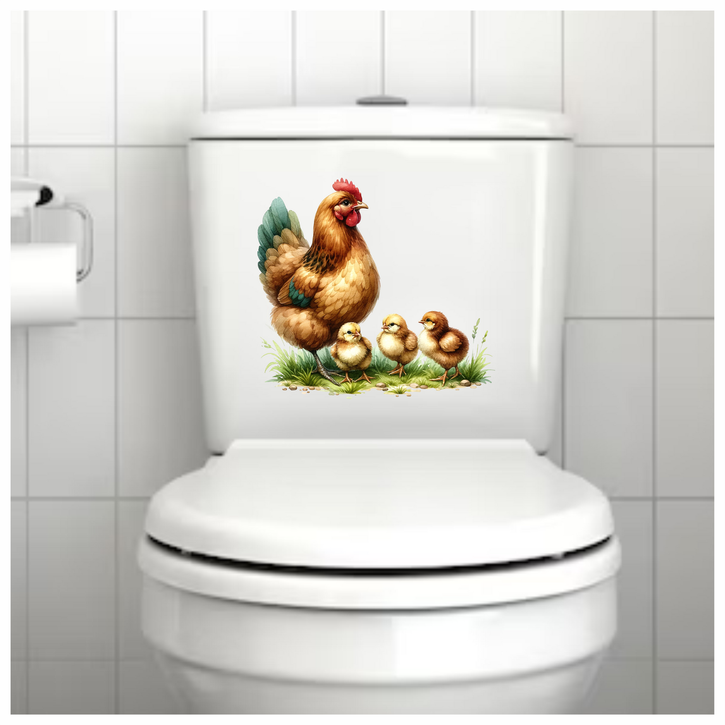 Brown Hen Three Yellow Chicks Vinyl Sticker Decal