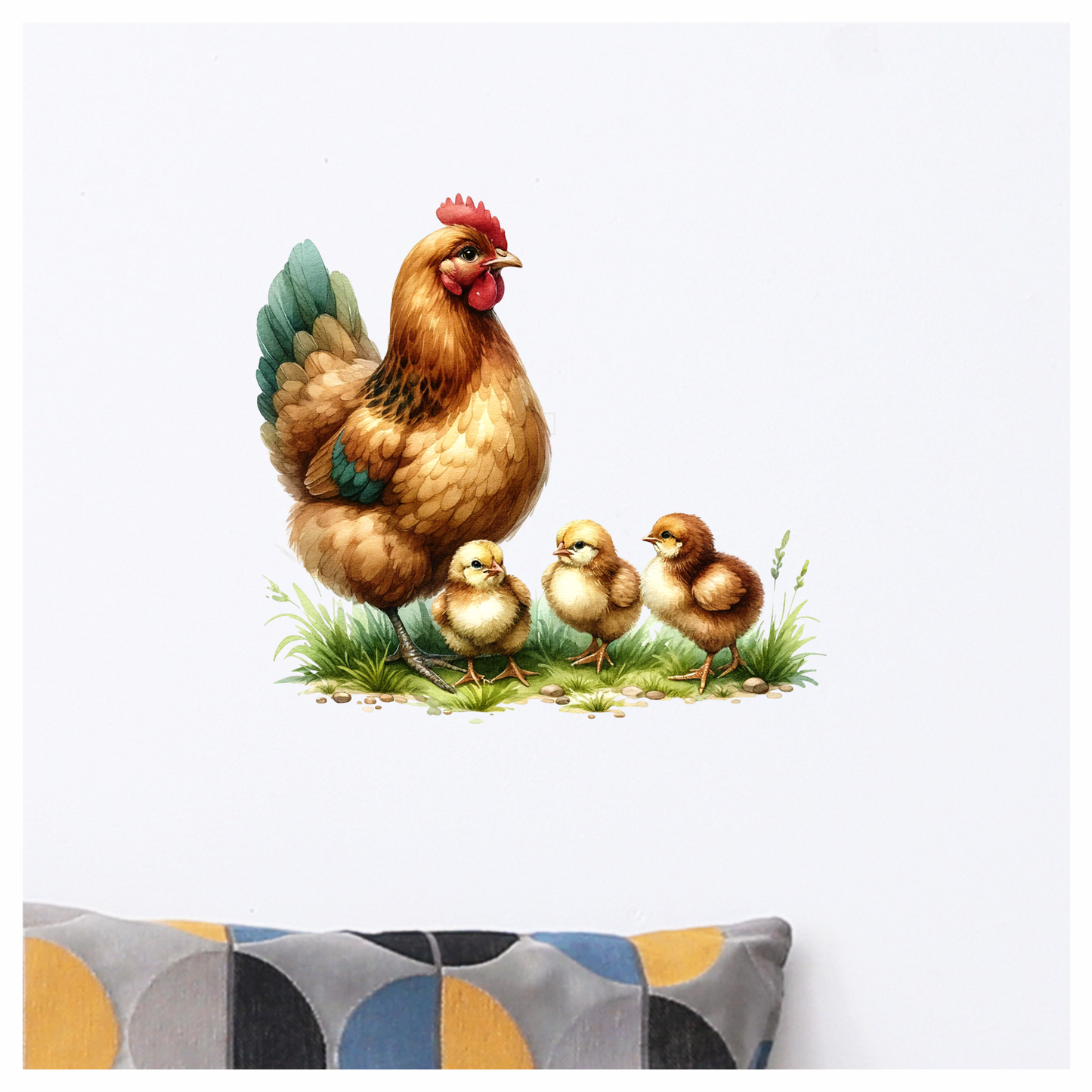 Brown Hen Three Yellow Chicks Vinyl Sticker Decal
