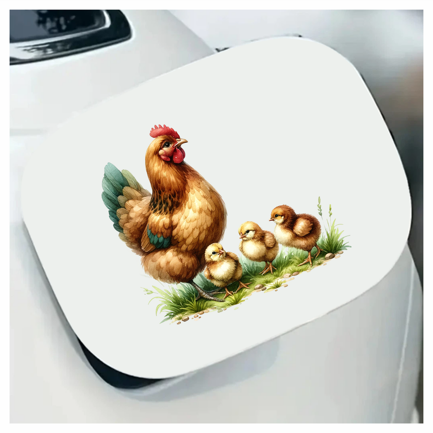 Brown Hen Three Yellow Chicks Vinyl Sticker Decal