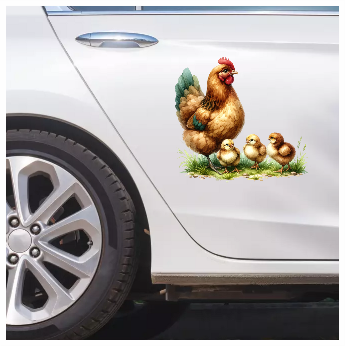 Brown Hen Three Yellow Chicks Vinyl Sticker Decal