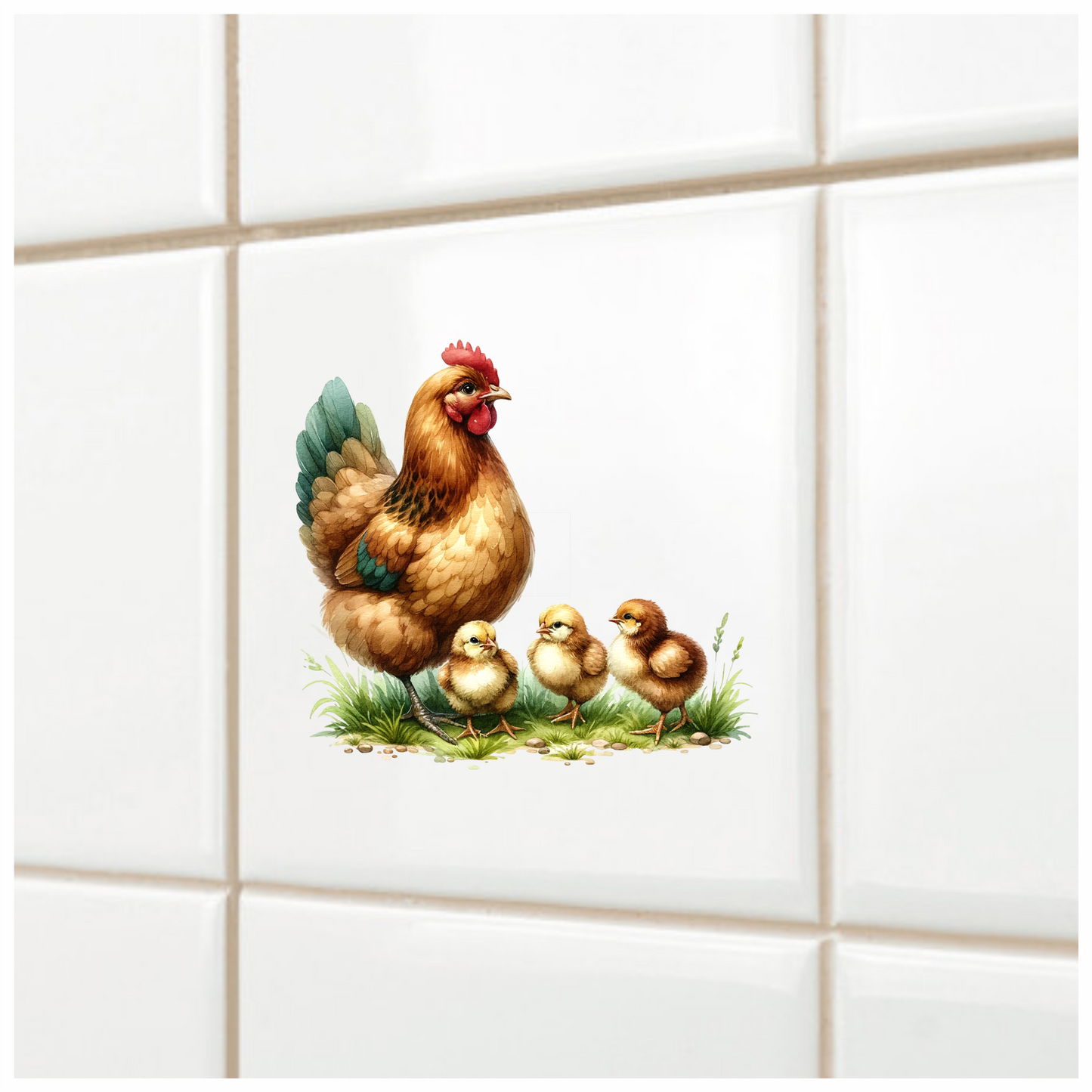 Brown Hen Three Yellow Chicks Vinyl Sticker Decal